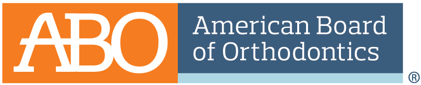 Logo of American Board of Orthodontics with orange and blue design.