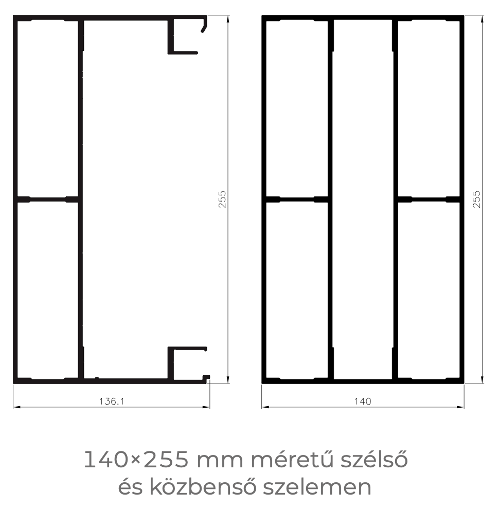 Bioklimatikus pergolához tartozó műszaki rajz.