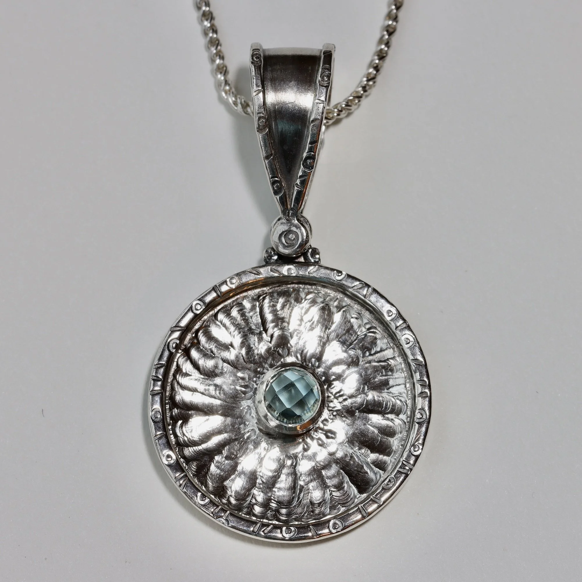 Boho Silver Pendant Necklace with Swiss Blue Topaz
