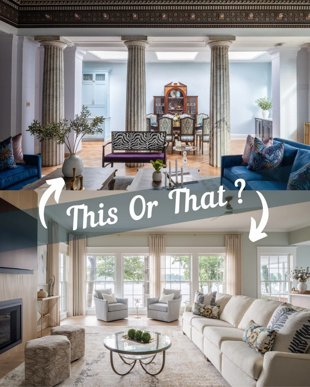 This or that? Are you drawn to bold colors and playful textures, or do you prefer a more natural palette with soft, subtle materials? Tell us which one you&rsquo;d choose in the comments! #KDDesigns #CustomInteriors #InteriorDesign #InteriorDesigner 