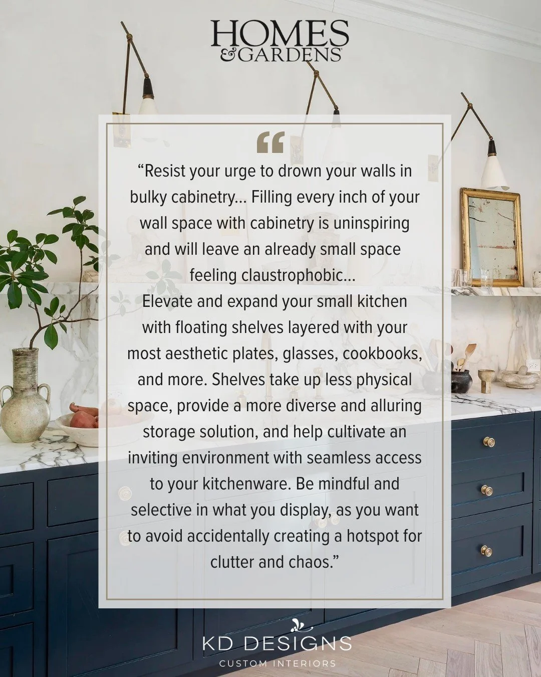 If you want your small kitchen to look chic, feel organized, and actually be usable, interior designers say these are the things you should always avoid. Thank you, 𝘏𝘰𝘮𝘦𝘴 &amp; 𝘎𝘢𝘳𝘥𝘦𝘯𝘴, for publishing our tips &mdash; we love sharing what