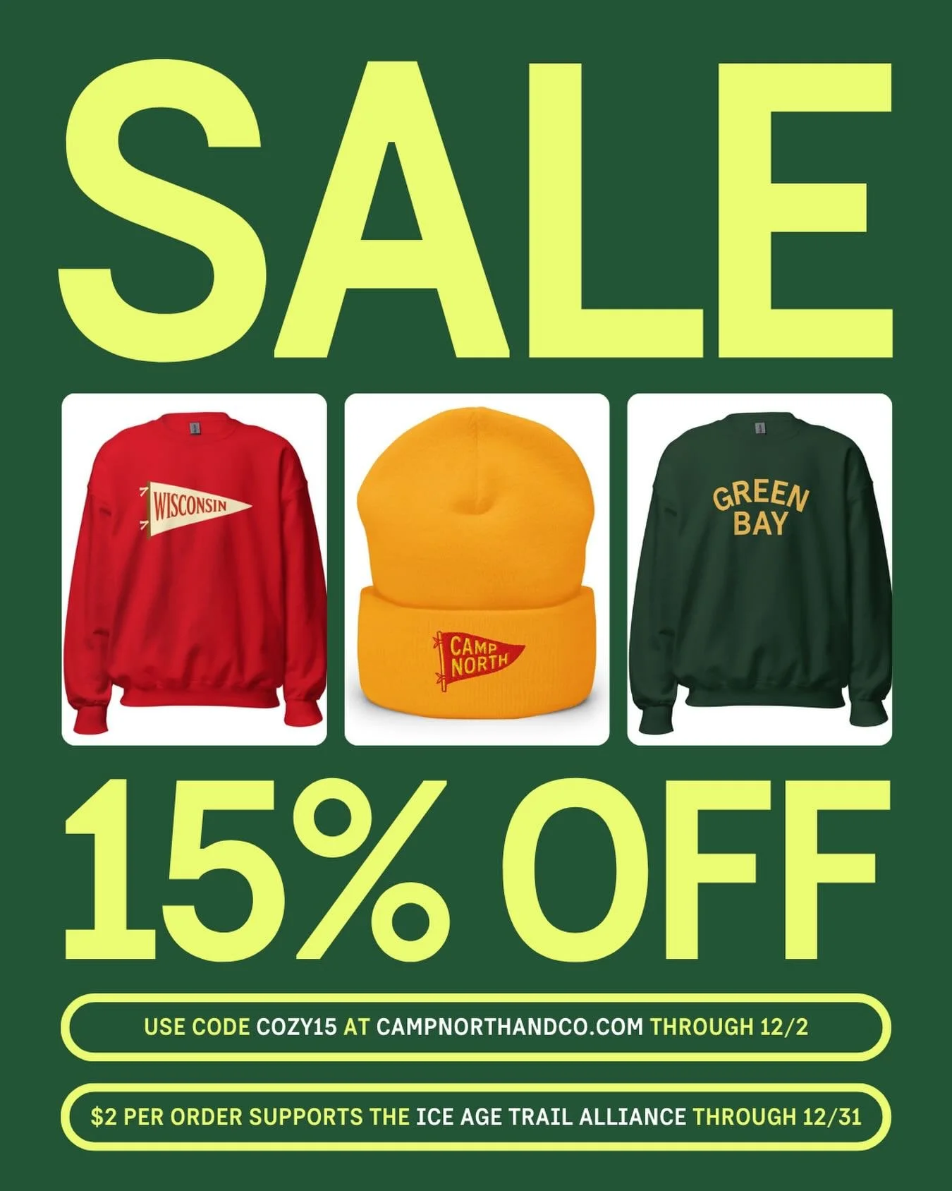 Happy Small Business Saturday, Campers! 

When you shop Camp North &amp; Co. today, you&rsquo;re supporting a local artisan in Green Bay and sending $2 from every order to the Ice Age Trail Alliance through 12/31.

Plus: Enjoy 15% off all orders duri