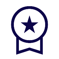 A graphic icon of a ribbon with a star in the center