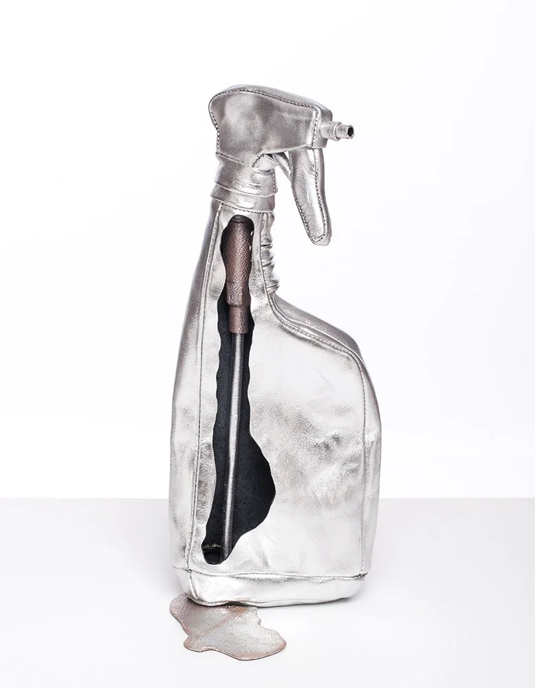 Cart No 2 Brilliant Anatomy, 2015, leather mounted on white wooden shelf, 35x26x23 cm