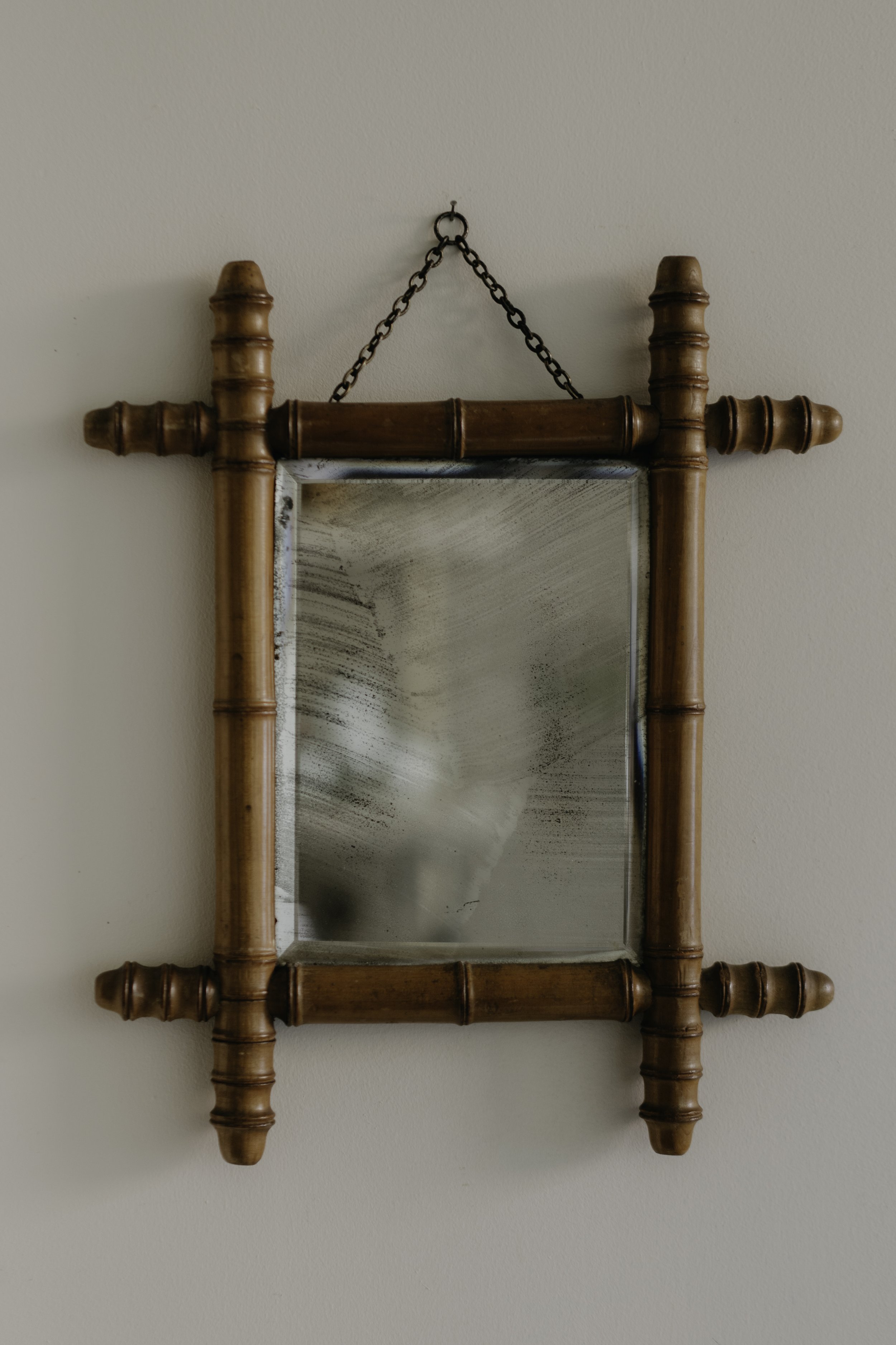 Vintage French Faux Bamboo Wall Mirror c. 1910