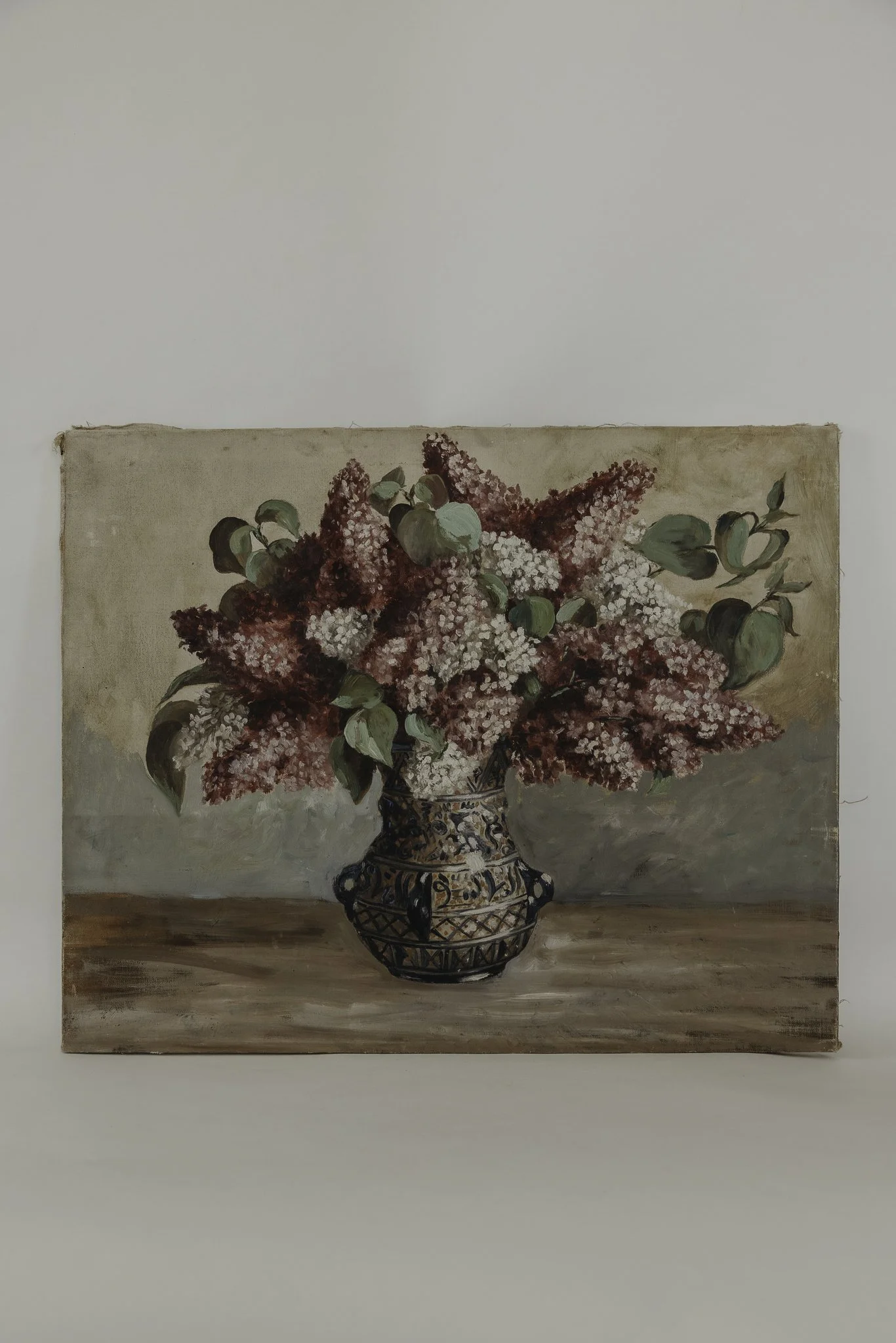 Vintage Lilac Oil Painting on Canvas