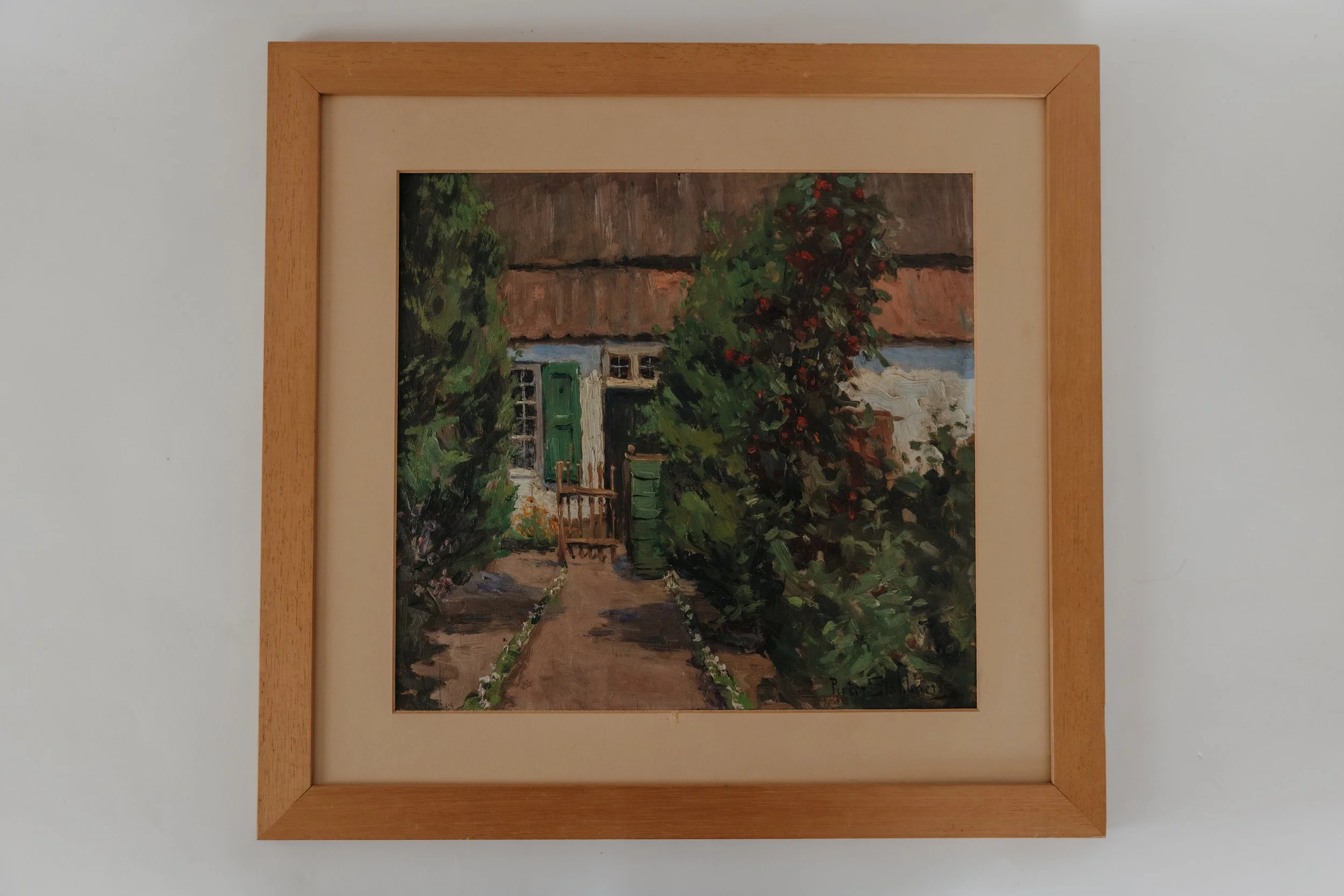 Vintage French Midsummer Garden Path Oil Painting
