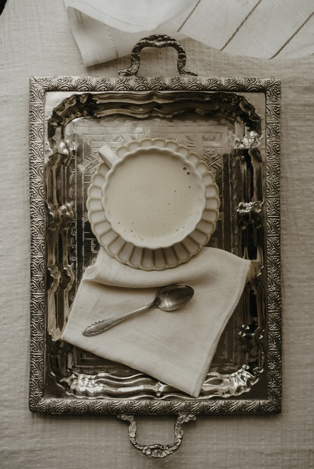 Vintage Moroccan Silver Tray with Handles