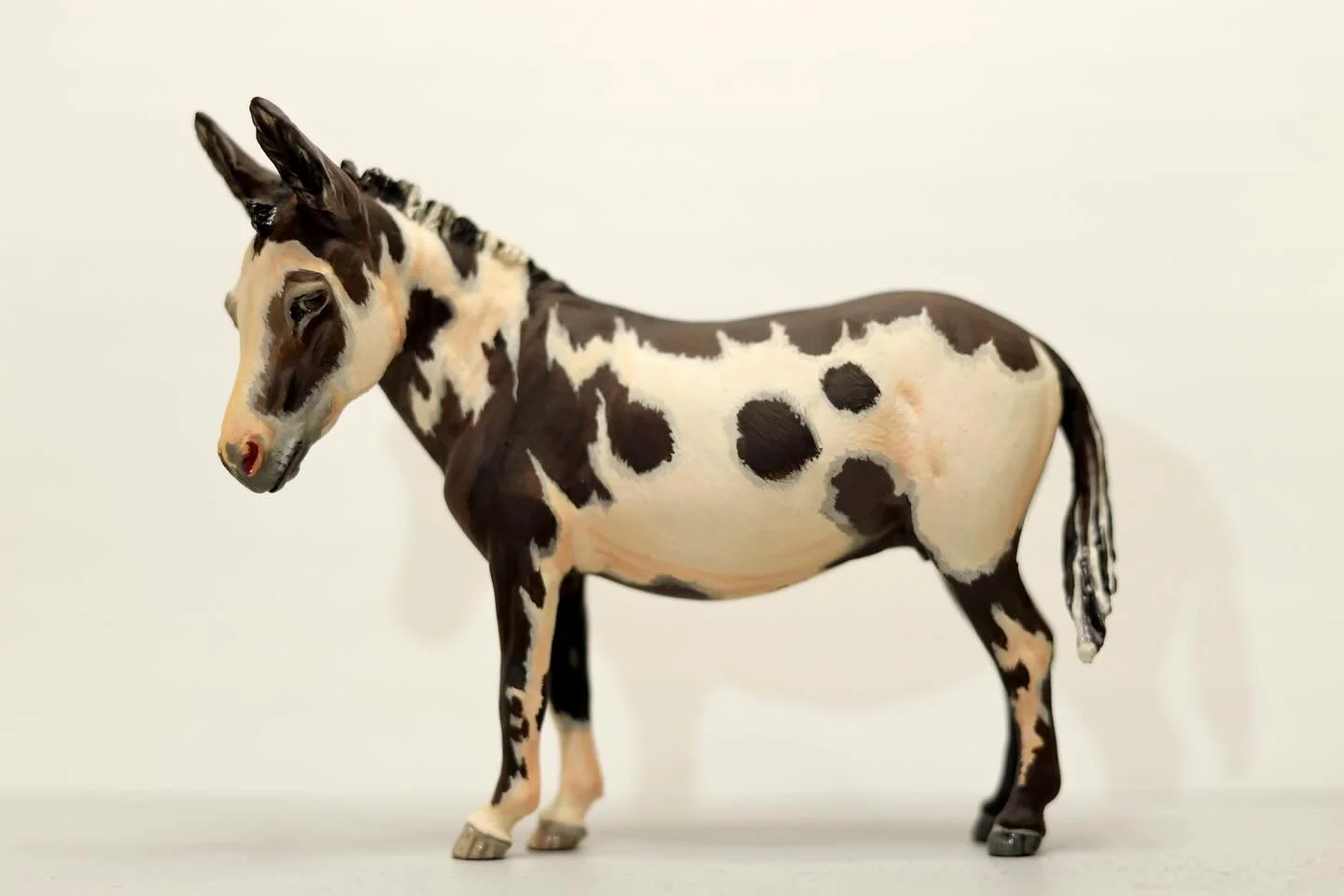 Marcimello Sculpted by Linda York | Spotted Donkey 

Completed Commission 

I need to get better lights for my camera (I&rsquo;m at college and forgot my set up at home 🥲) 

{Tags}
#modelhorsephotography #modelhorsetack #modelhorsesofinstagram #brey
