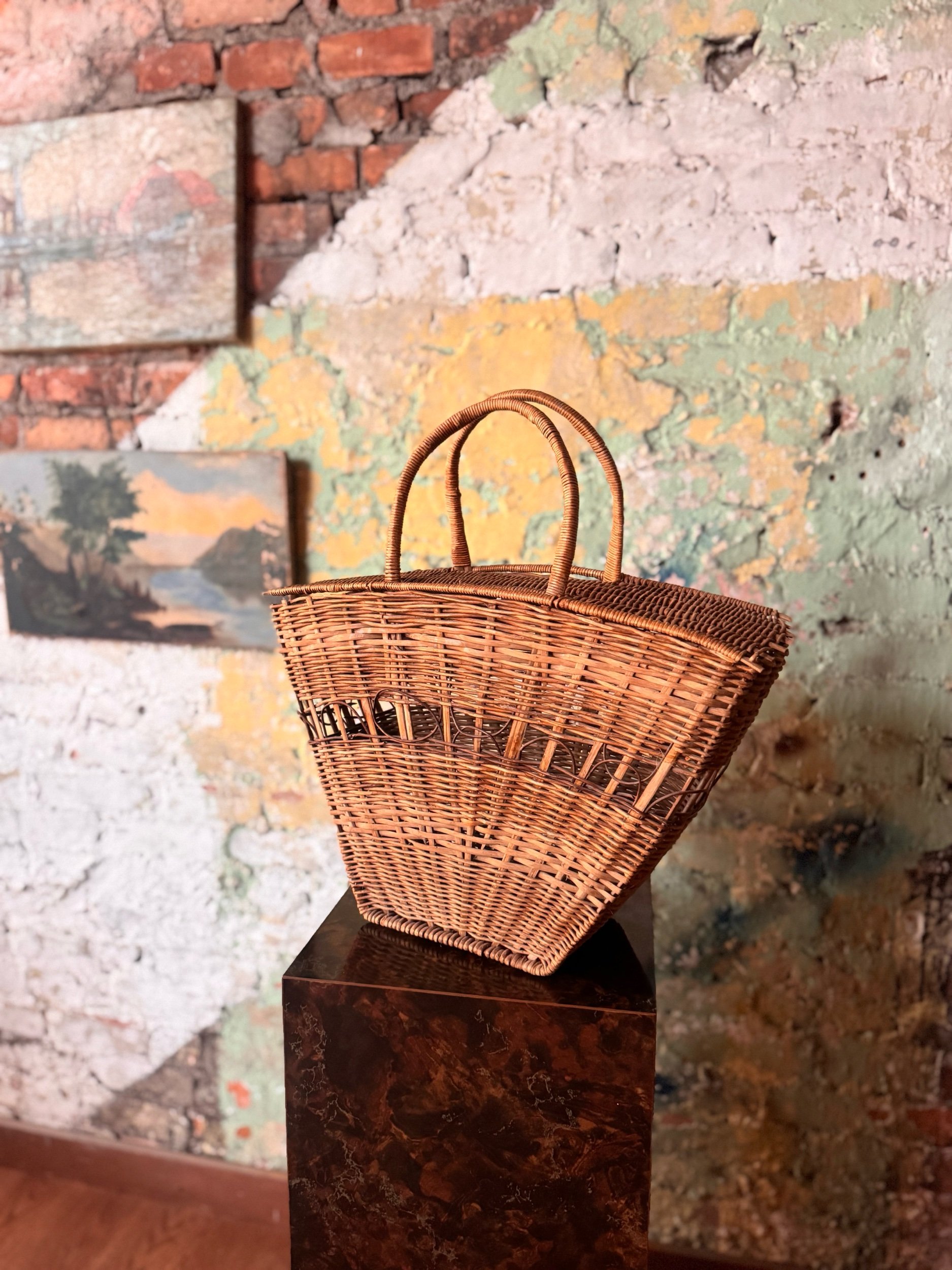 Early 20th Century European Willow Market Basket  w/ Lid | Circa 1910