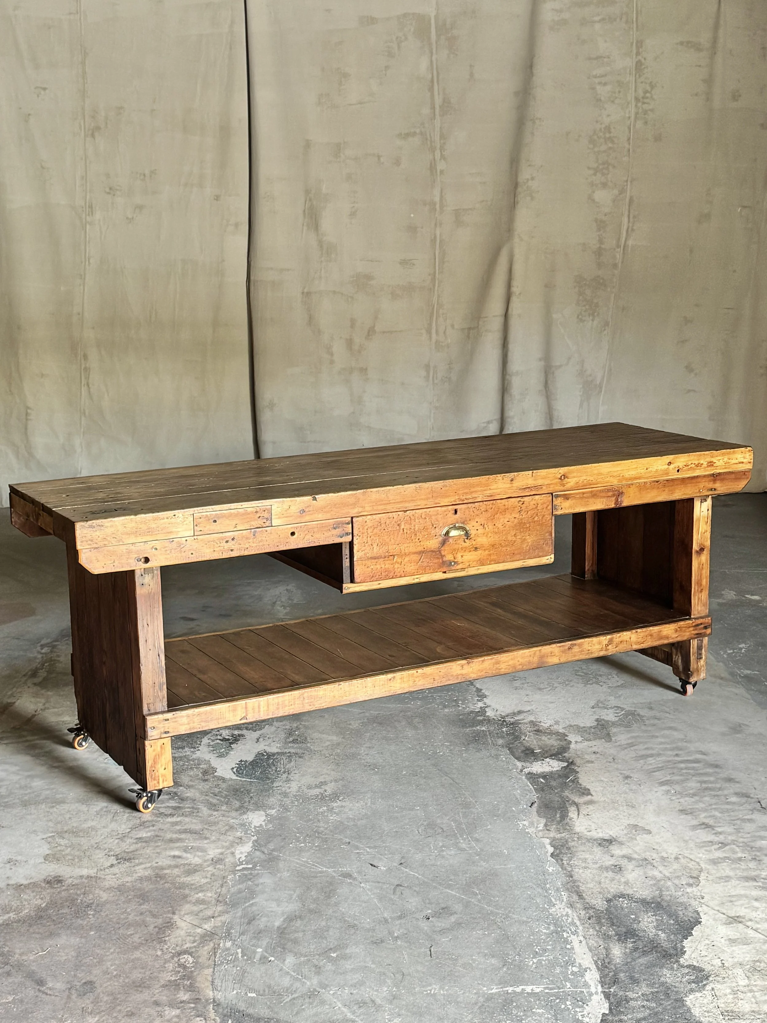 Antique English Workbench from Pontefract, West Yorkshire, Possible Kitchen Island | Circa 1890