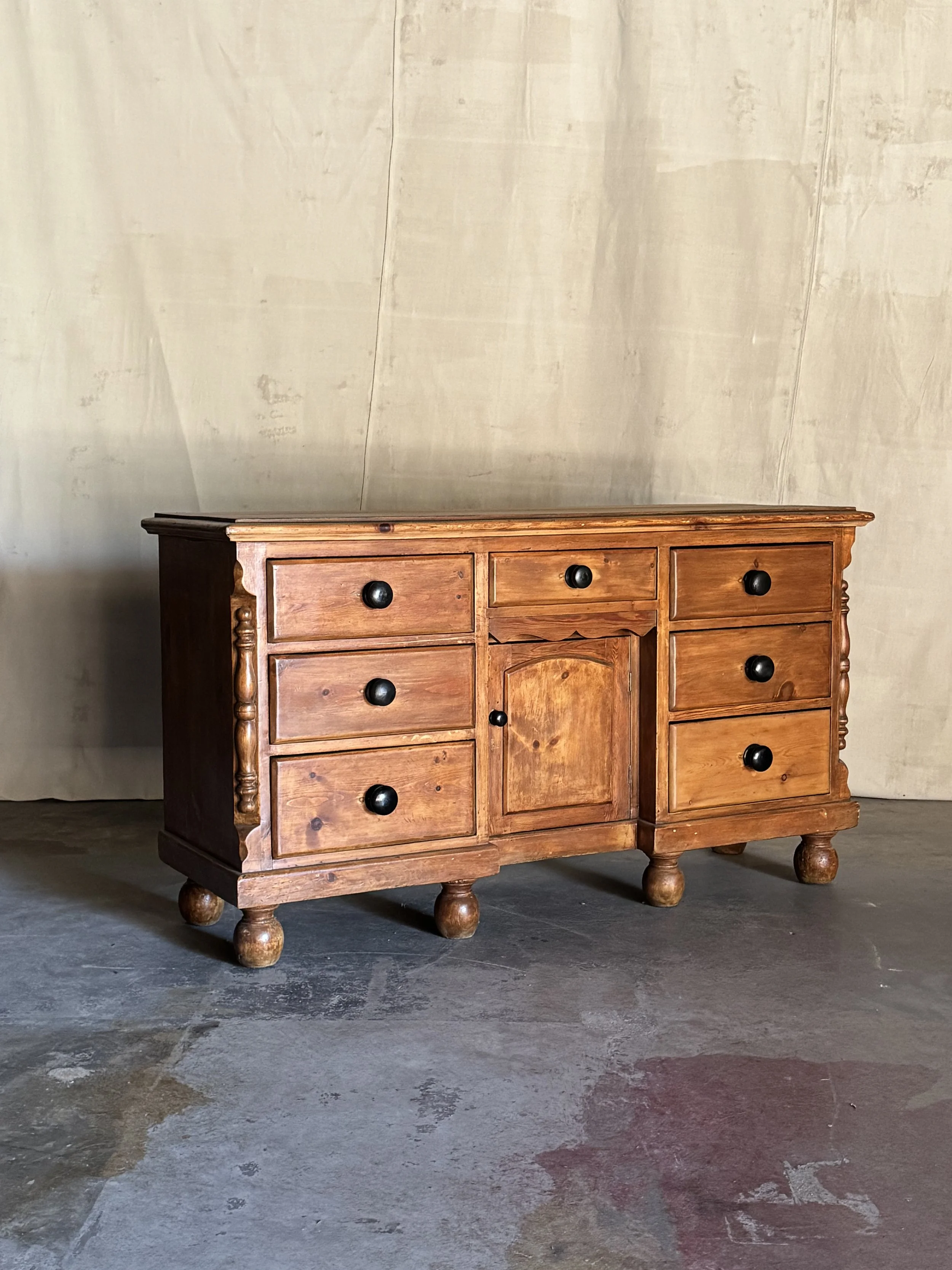 Antique English Pine Double Dresser with Turned Columns | Circa 1890