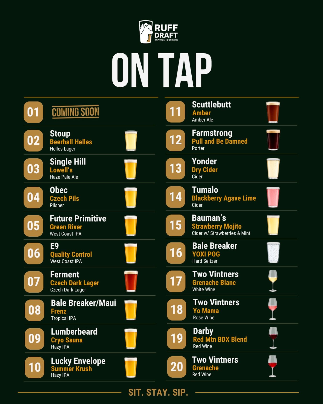 Saturday plans? We&rsquo;ve got 19 very good reasons to come hang out. 🍻🍷

The tap list is looking particularly good right now&mdash;crisp lagers, West Coast IPAs, hazies, cider, wine and plenty in between. And Tap 1 is getting something new next w