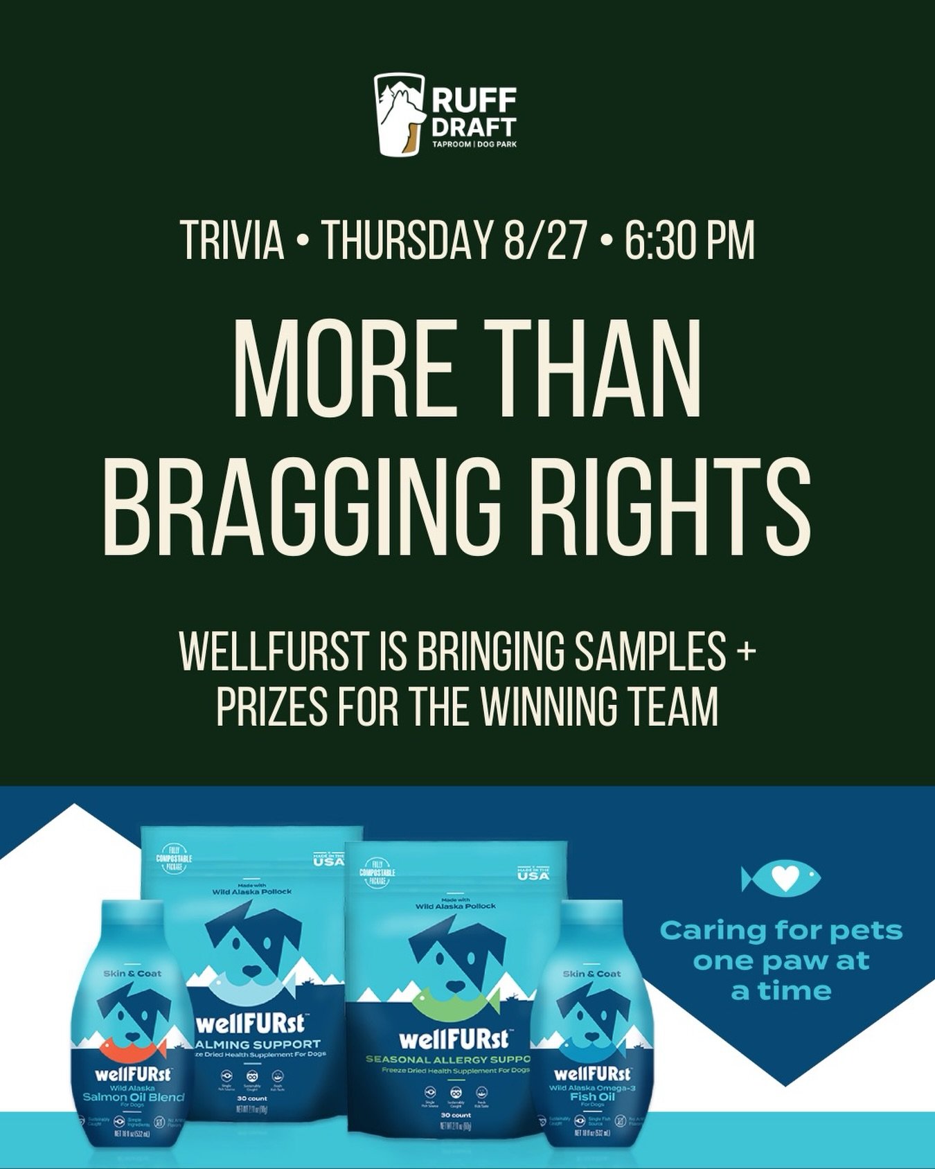 We&rsquo;ve got a little something extra for trivia on Thursday!

Chris from Jet City Trivia is back on the mic guest hosting again this week + our friends at @wellfurst will be joining us with samples and prizes for the winning team. 

WellFURst foc