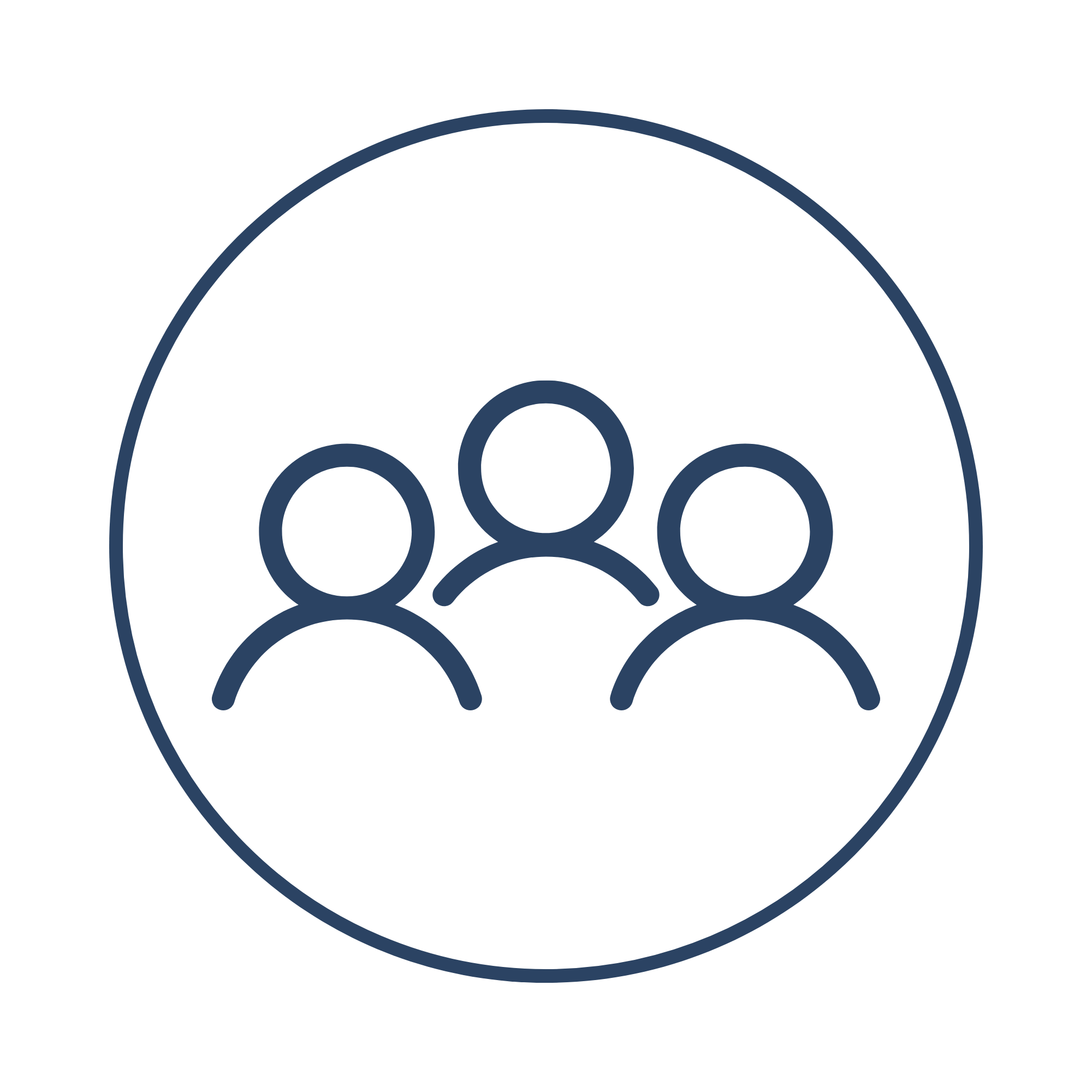 A logo features a large light blue circle with smaller circles inside, and a stylized woman figure in the center.