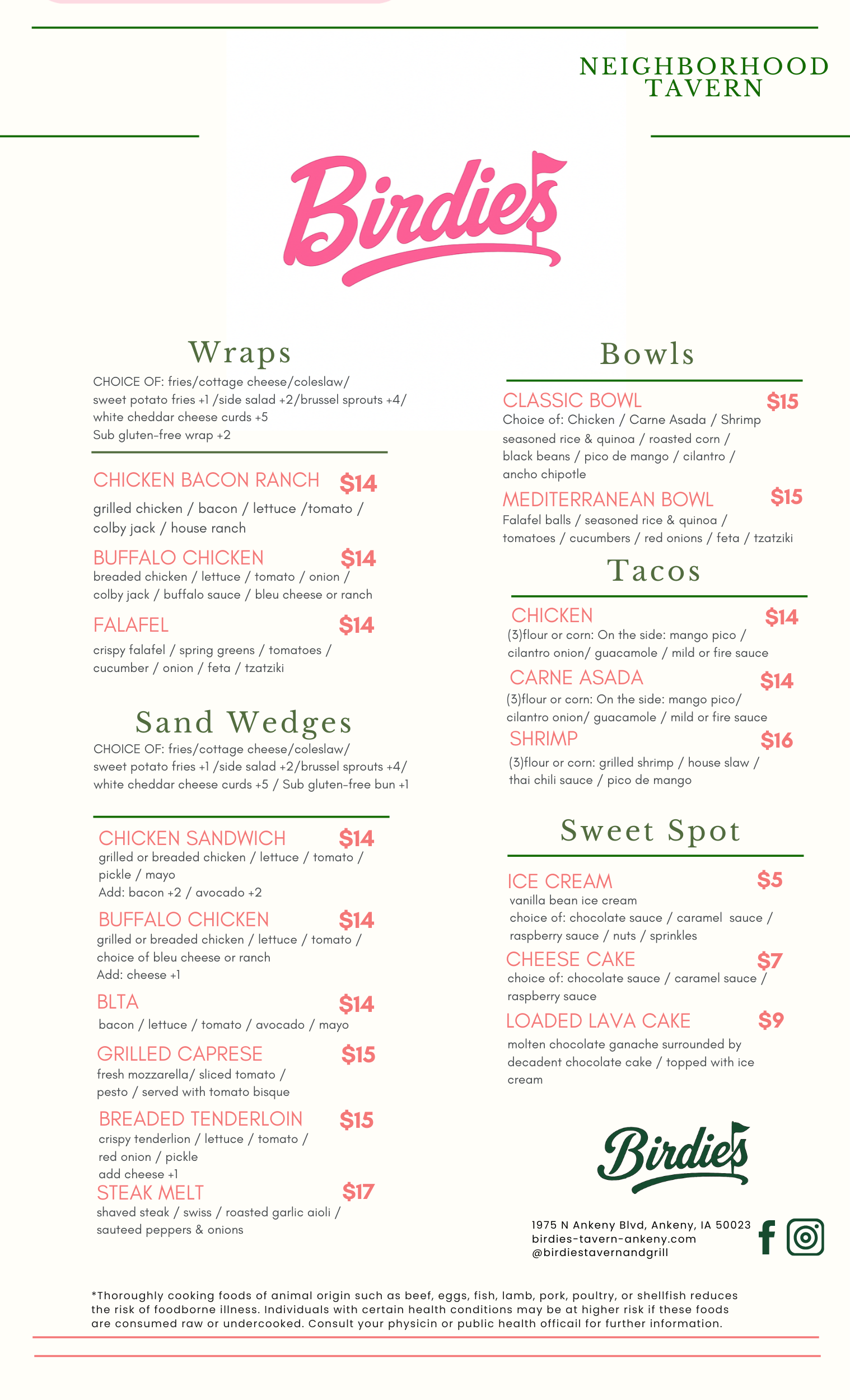 Menu 1 — Birdie's Tavern + Grill