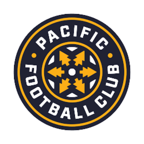 Logo of Pacific Football Club featuring yellow arrows pointing outward in a circular pattern on a black background with white and yellow text.