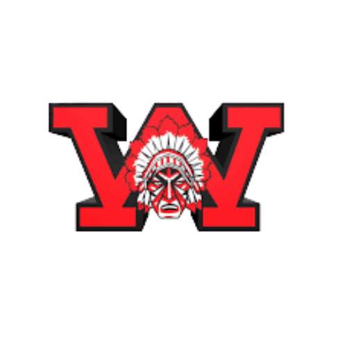 A logo featuring a large red letter 'W' with a Native American warrior headdress in the center, on a black background.