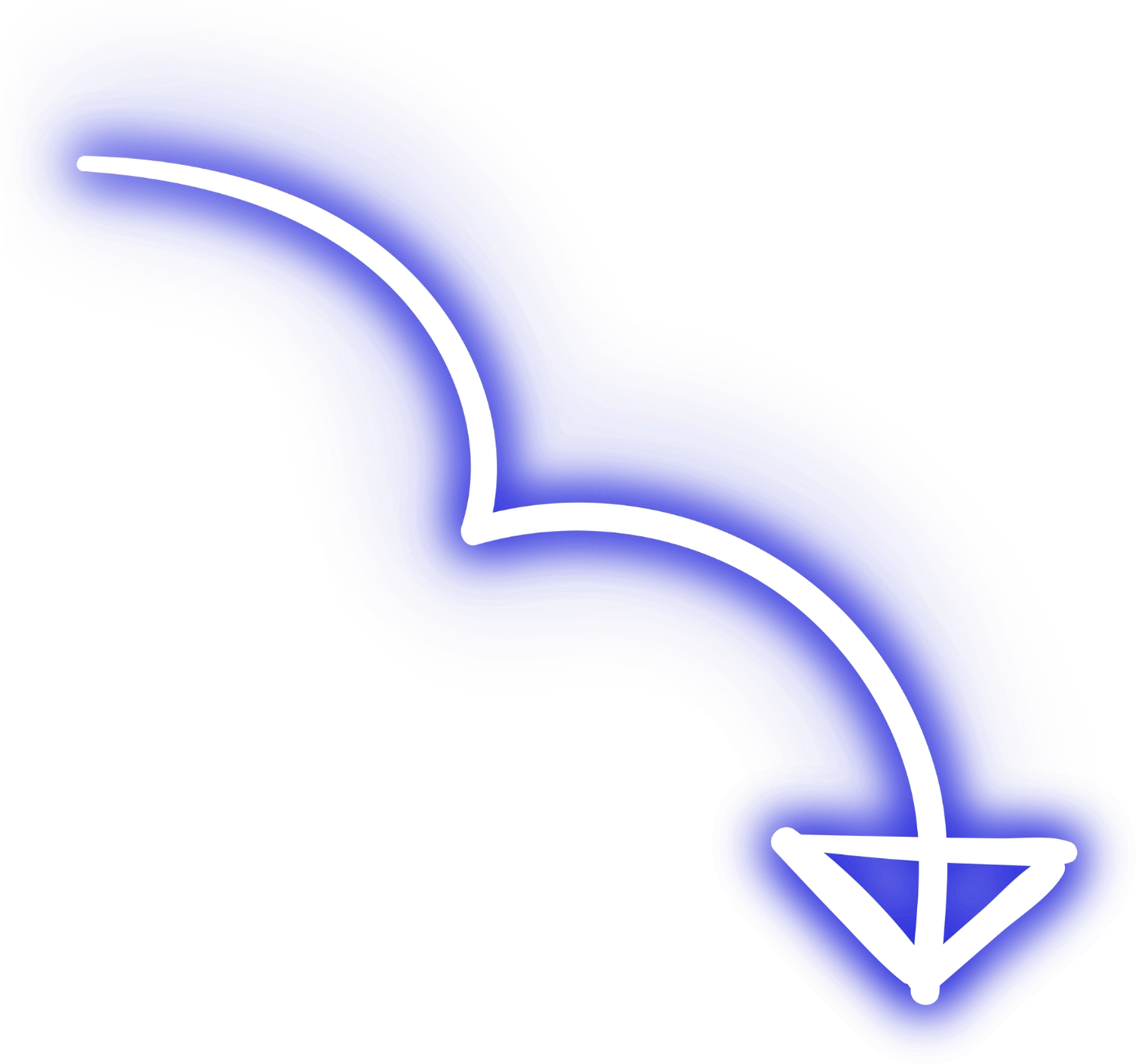 A bright neon arrow pointing downward with a blue background and a white arrow outline.