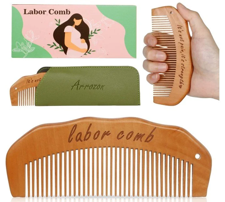 Wooden Labor Comb  
A labor comb is small enough to fit in any doula bag and gives the mother a simple physical sensation to focus on during contractions.  

Some women find that squeezing the comb into the palm helps redirect their attention. It wil