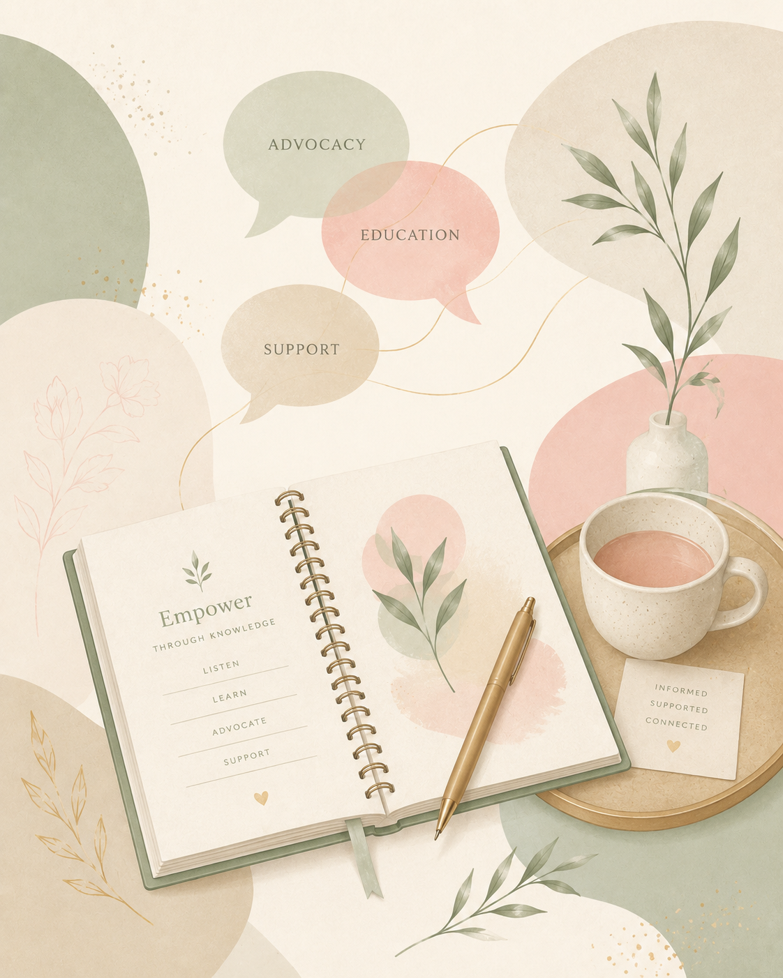 Illustration representing advocacy, education, and calm communication for birth professionals