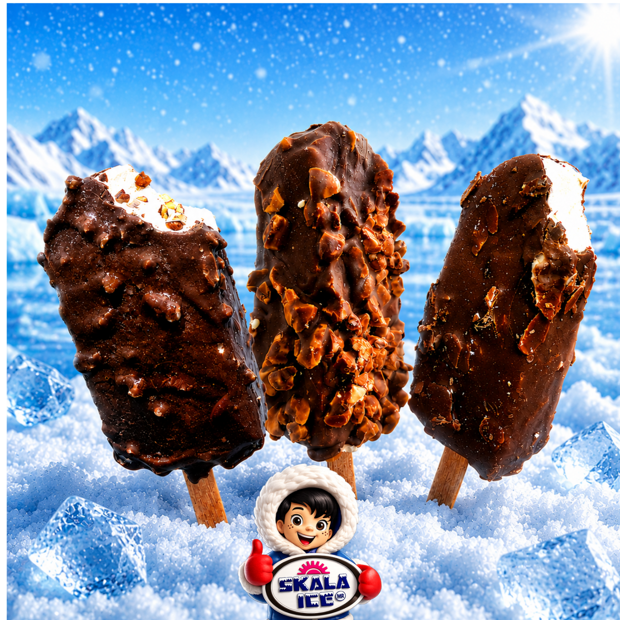 PALETAS DE CREMA SABOR NUEZ, AVELLANA Ó ALMENDRA CON COBERTURA DE CHOCOLATE.