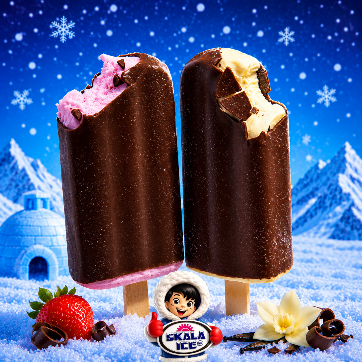 Deliciosa Paleta de crema sabor vainlla o fresa de leche con fresa natural cubierta de chocolate