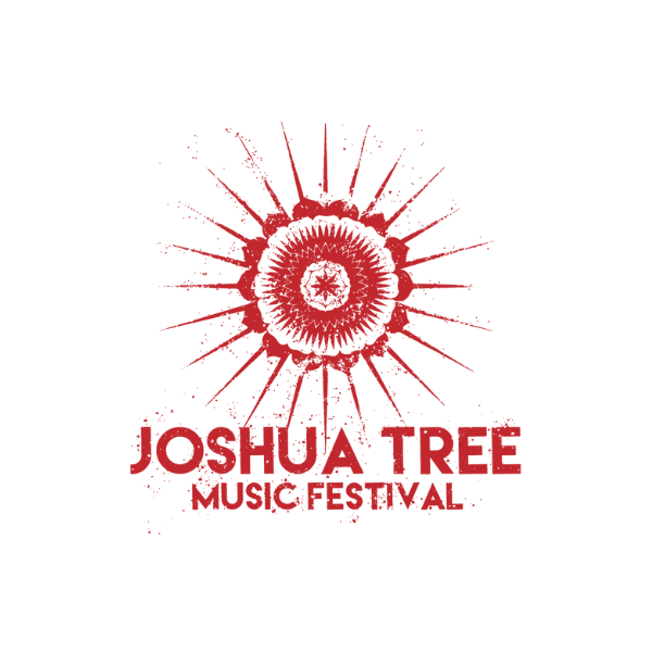 Logo for the Joshua Tree Music Festival featuring a stylized red sun with rays, and the text "Joshua Tree Music Festival" below it.