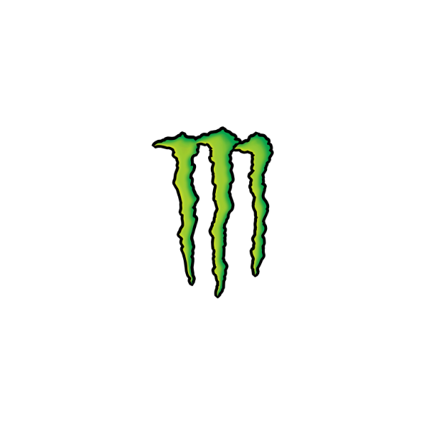 A black background with a green and black Monster Energy logo in the center and a gray and black Angry Birds logo to its right.