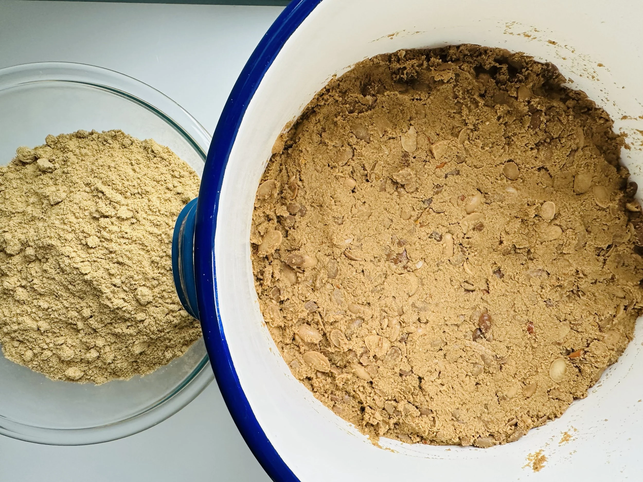 Nukadoko paste in a blue pot showing an example of 30+ year old nukadoko