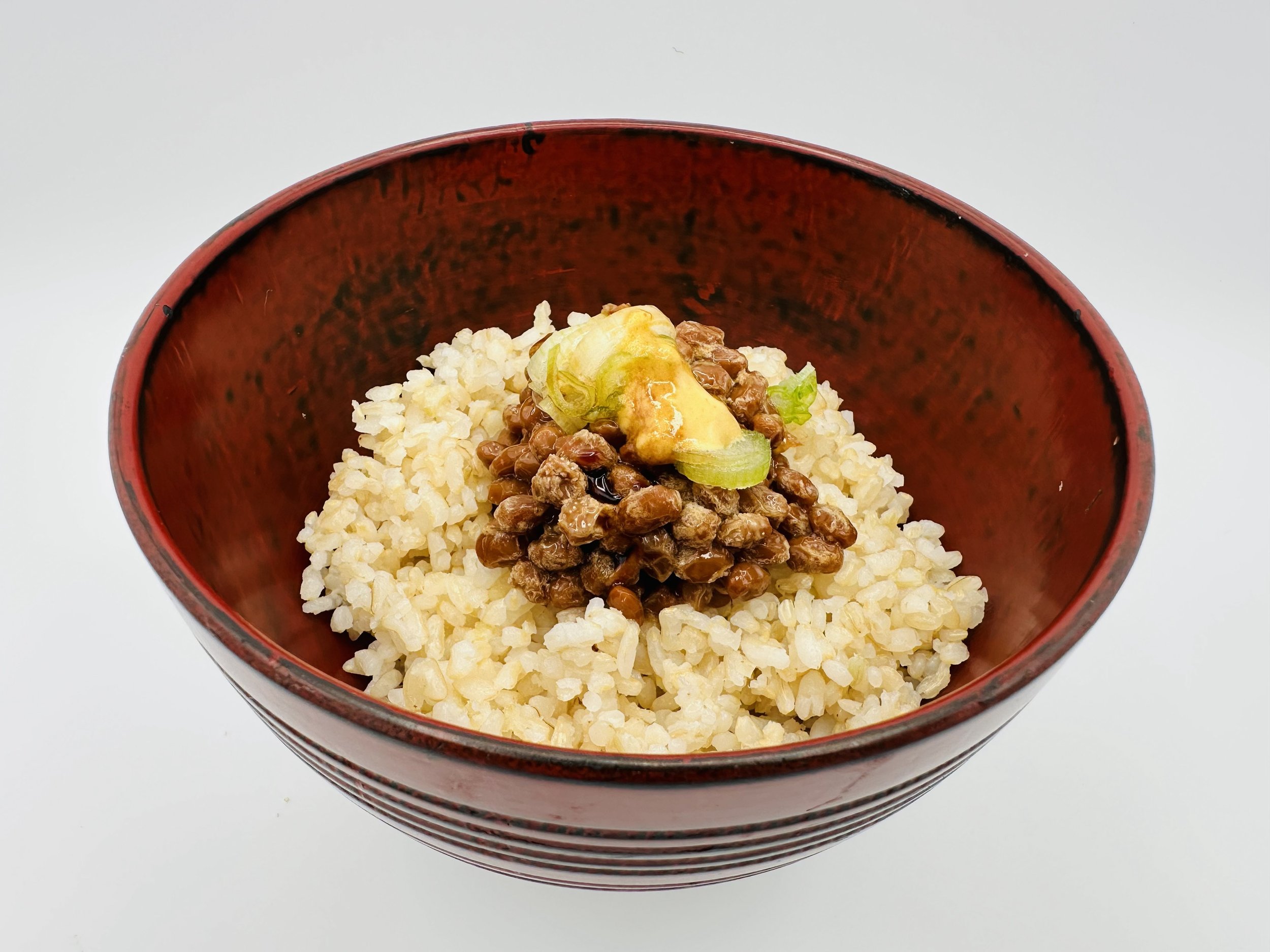 Bowl of rice topped with natto