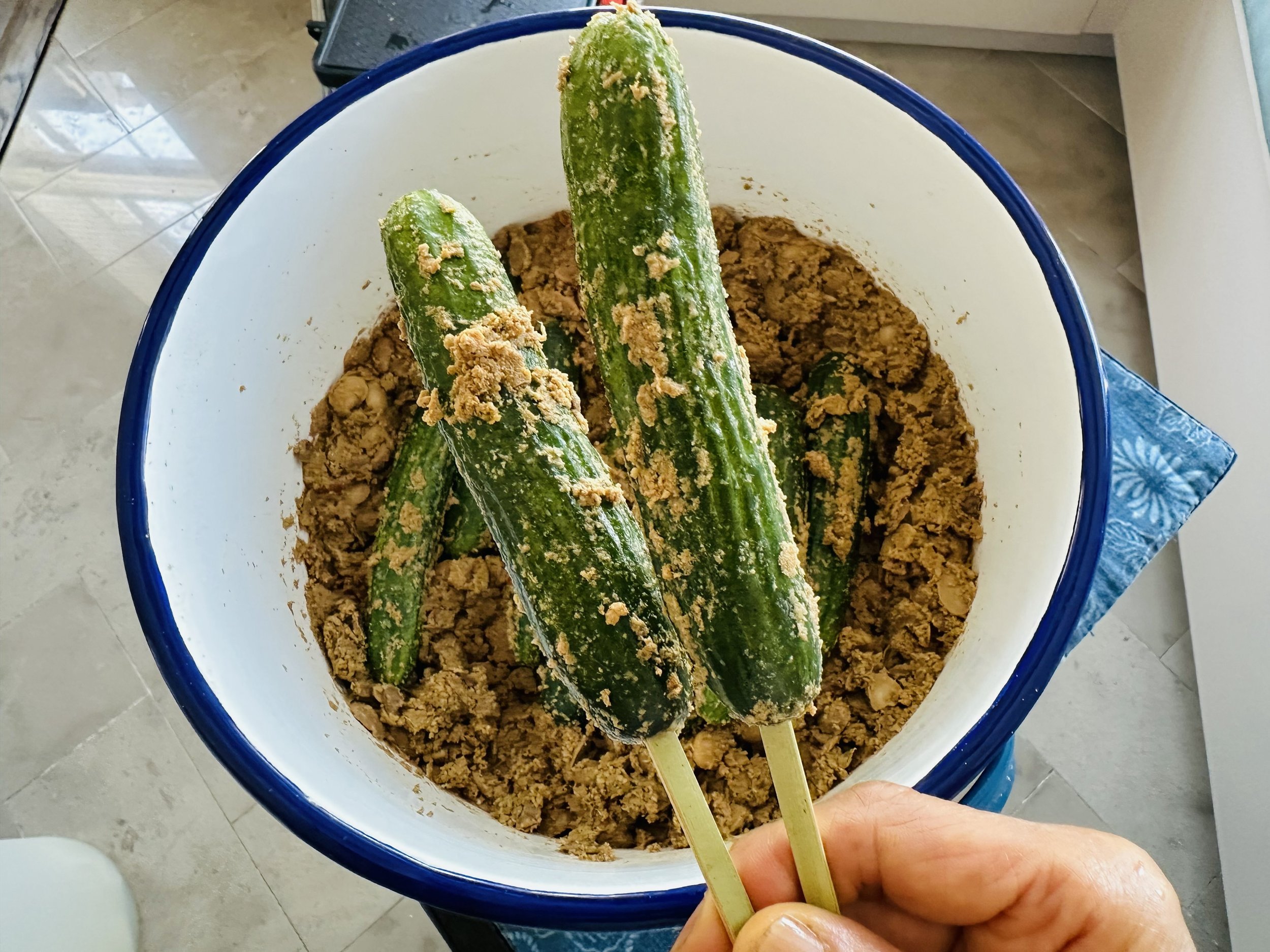 Nukazuke pickled cucumbers in nukadoko or rice bran