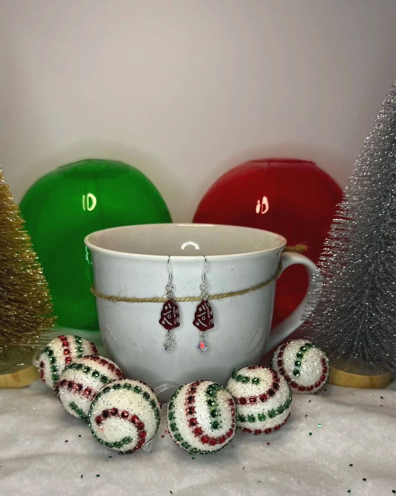 Czech Glass Red Mini Christmas Tree Earrings – Silver Accents, 2-Inch Holiday Dangles