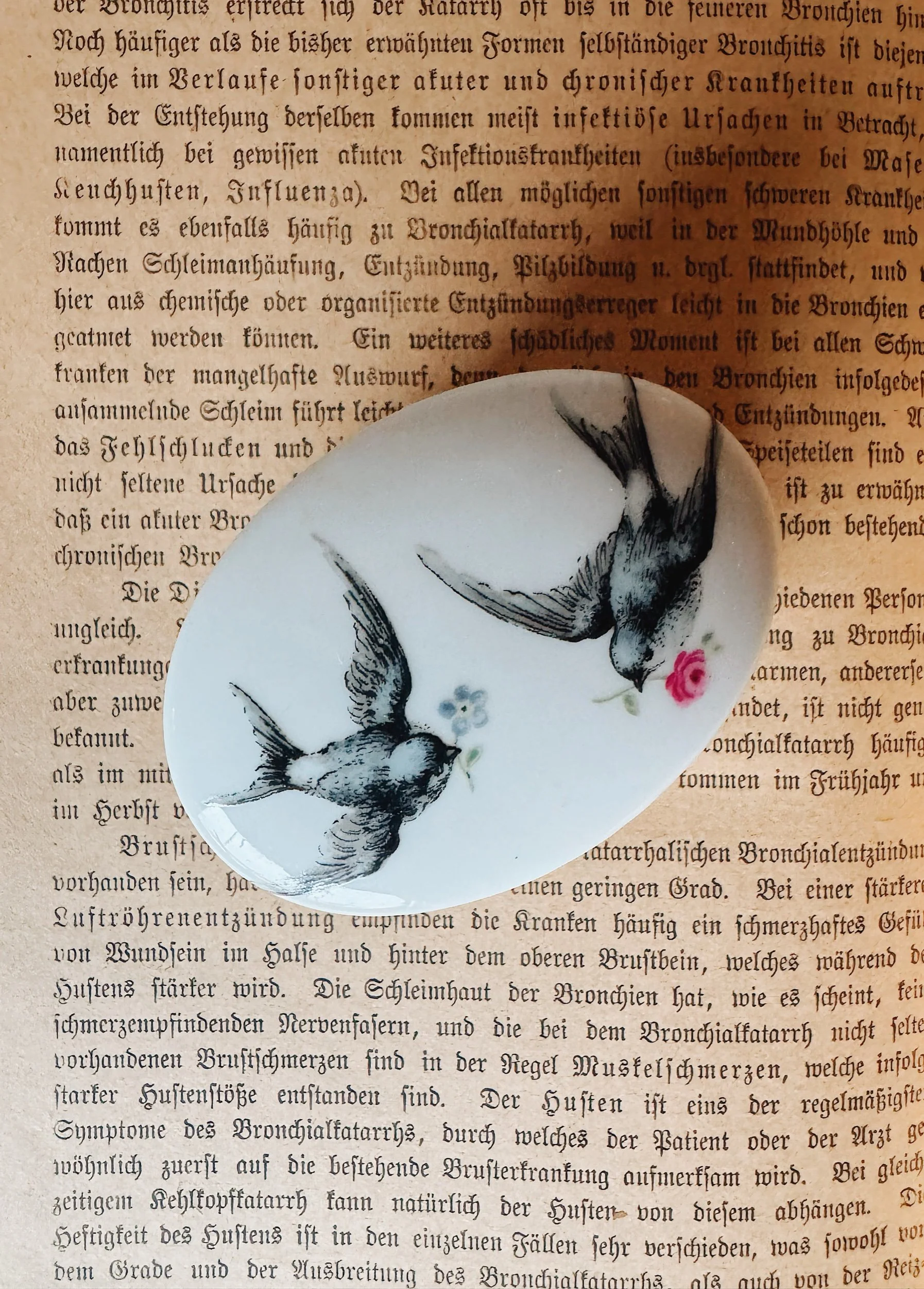 porcelain dish with two swallows for bird lovers