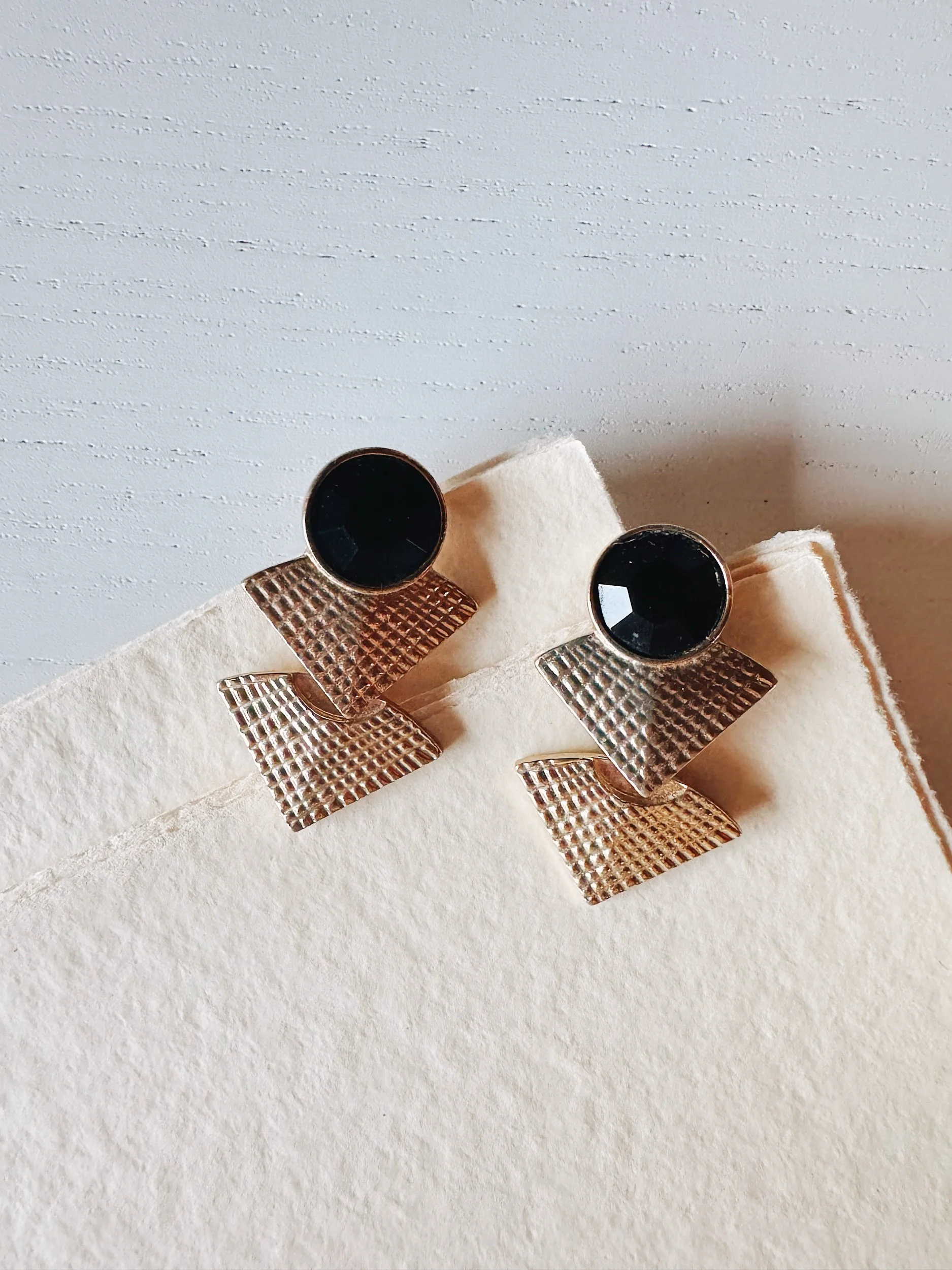 Vintage 80s Geometric Drop Earrings Retro Statement Jewelry