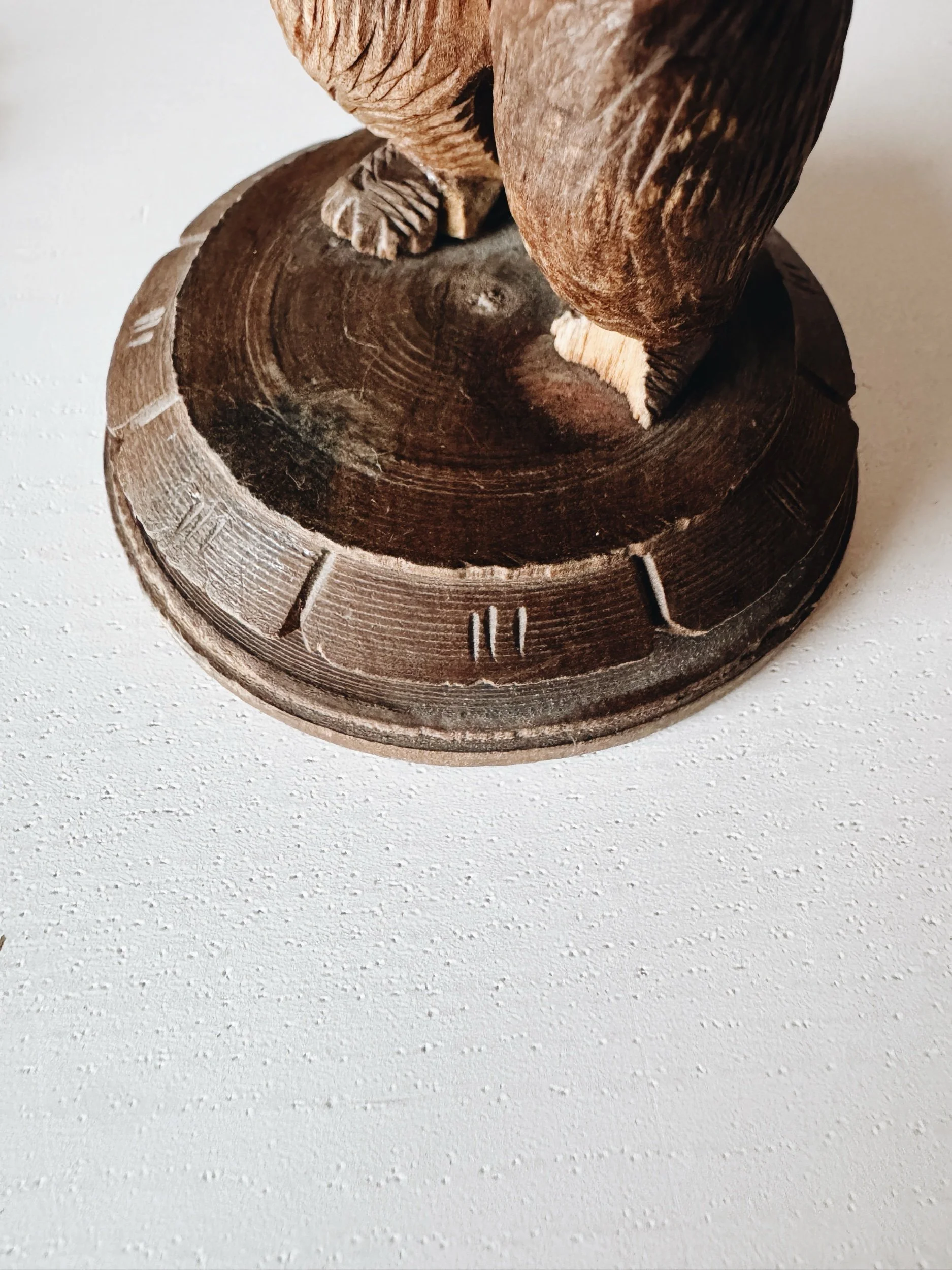 antique black forest hand carved wooden bear statue pen holder or vase