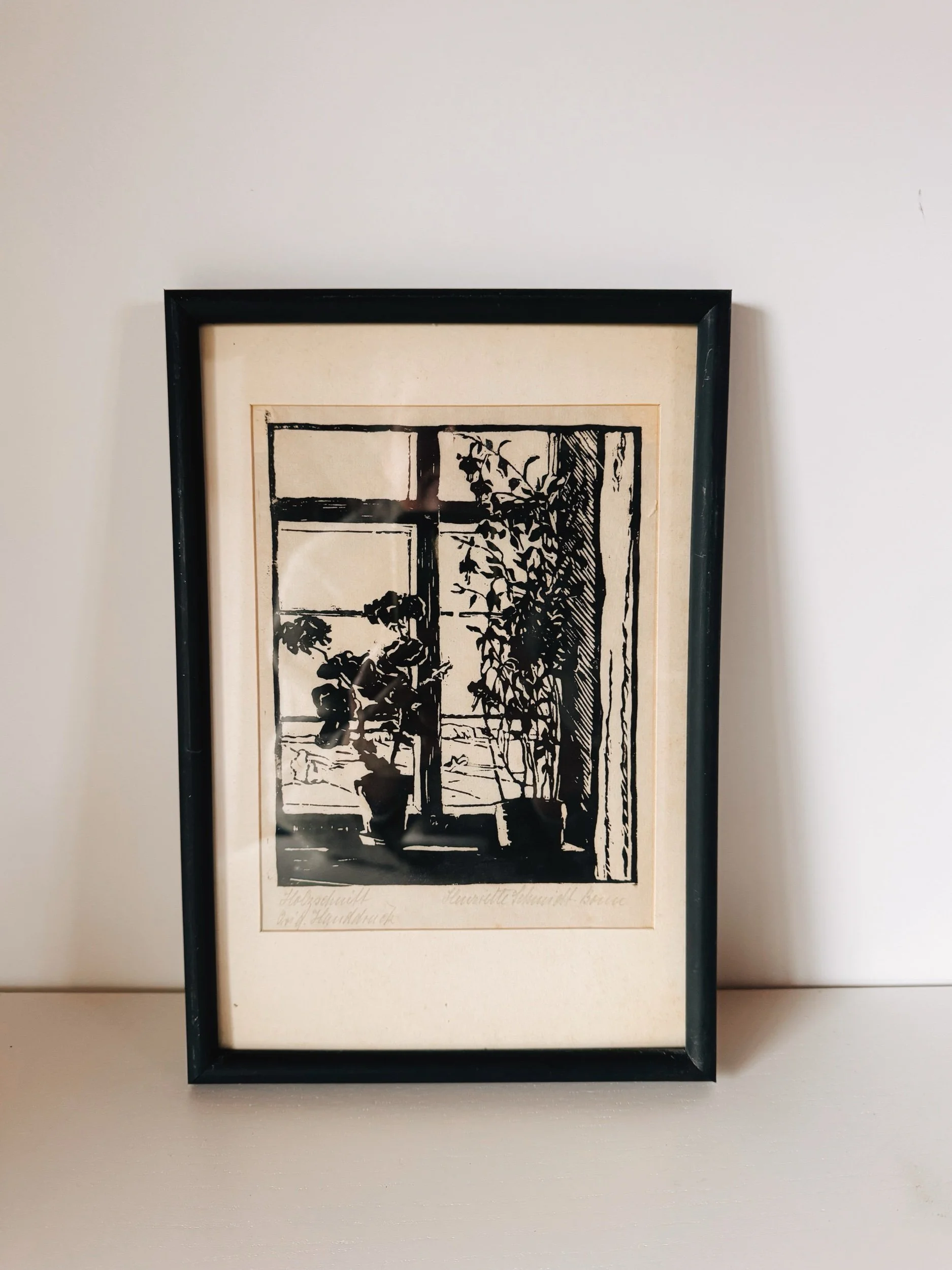 black and white lino print wood block cut print hand printed germany