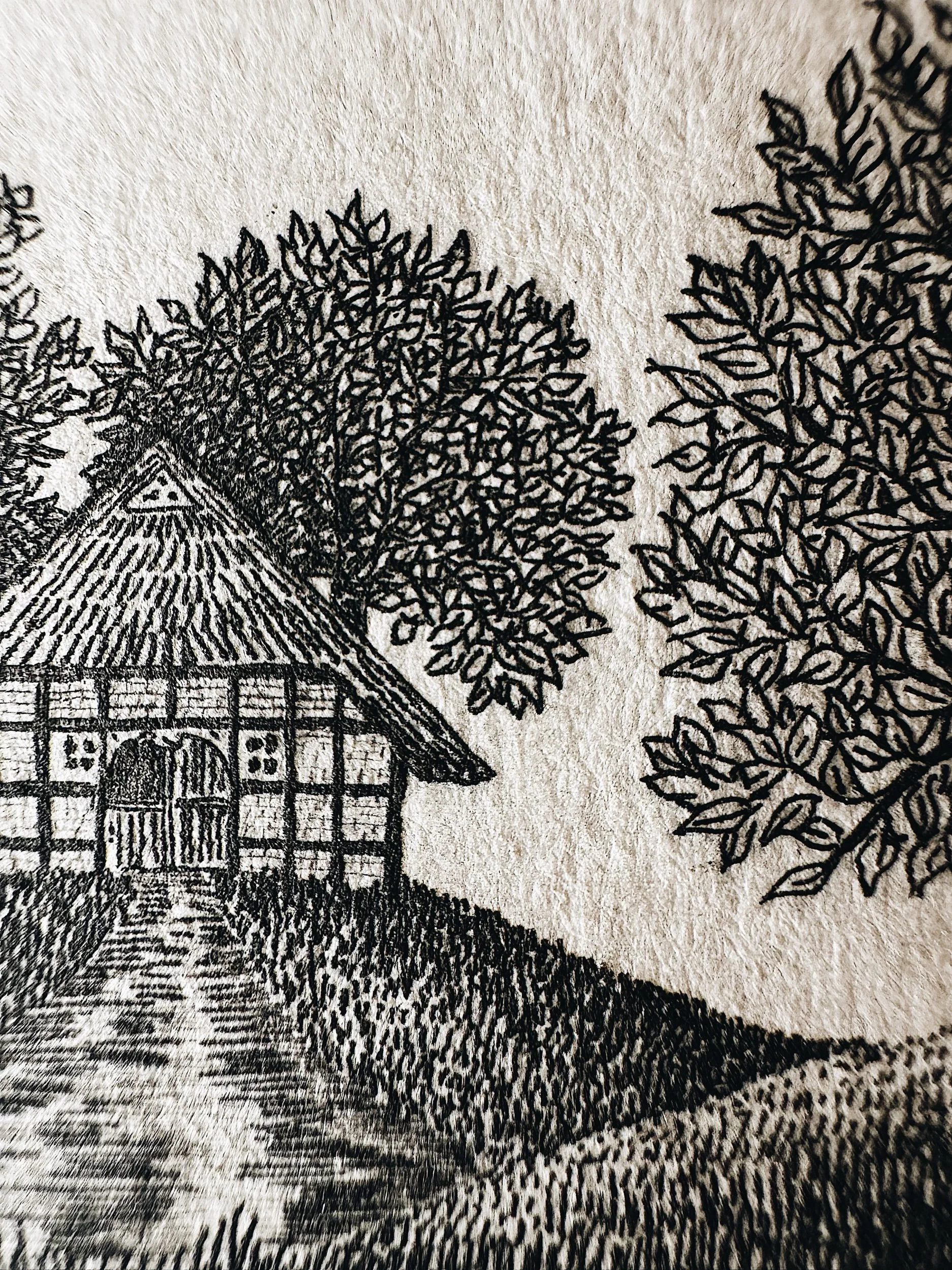 fachwerk haus druck kunst vintage