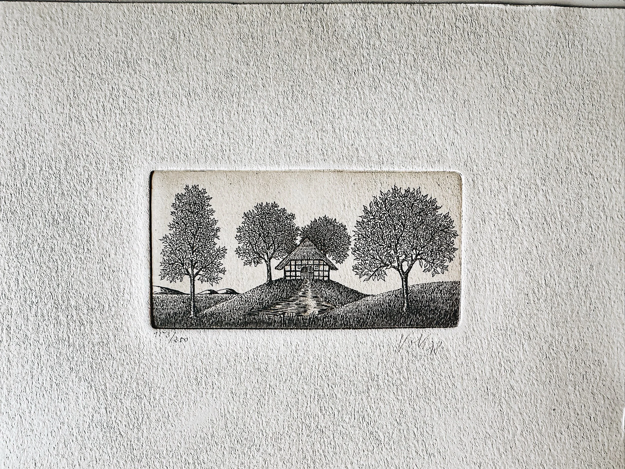 Vintage Limited Edition Miniature Etching – European Half-Timbered House