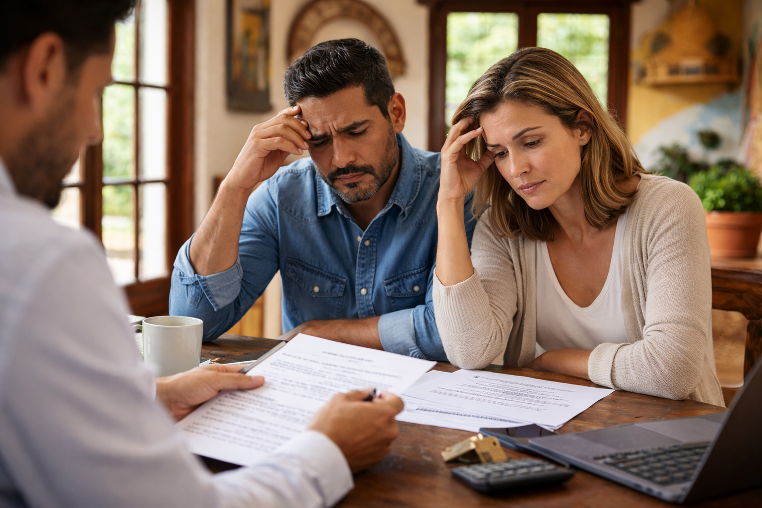 Couple reviewing property paperwork during a real estate transaction in Mexico