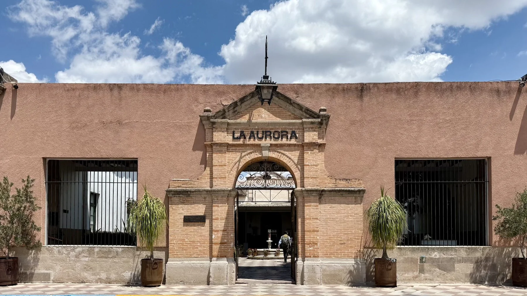 Front entrance of Fábrica La Aurora near the Guadalupe neighborhood in San Miguel de Allende.