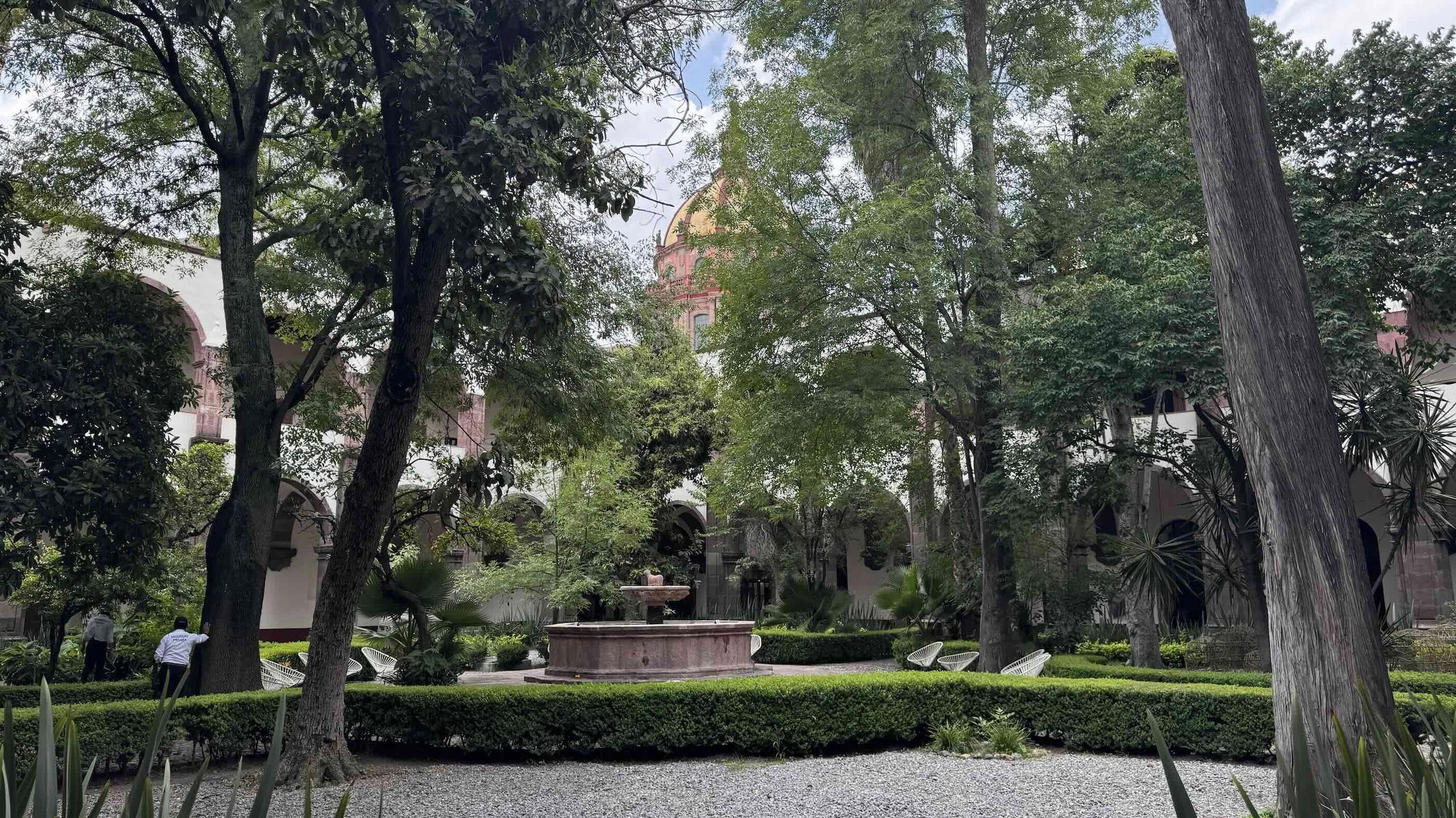 Historic courtyard of Bellas Artes (El Nigromante) with its central fountain in San Miguel de Allende.