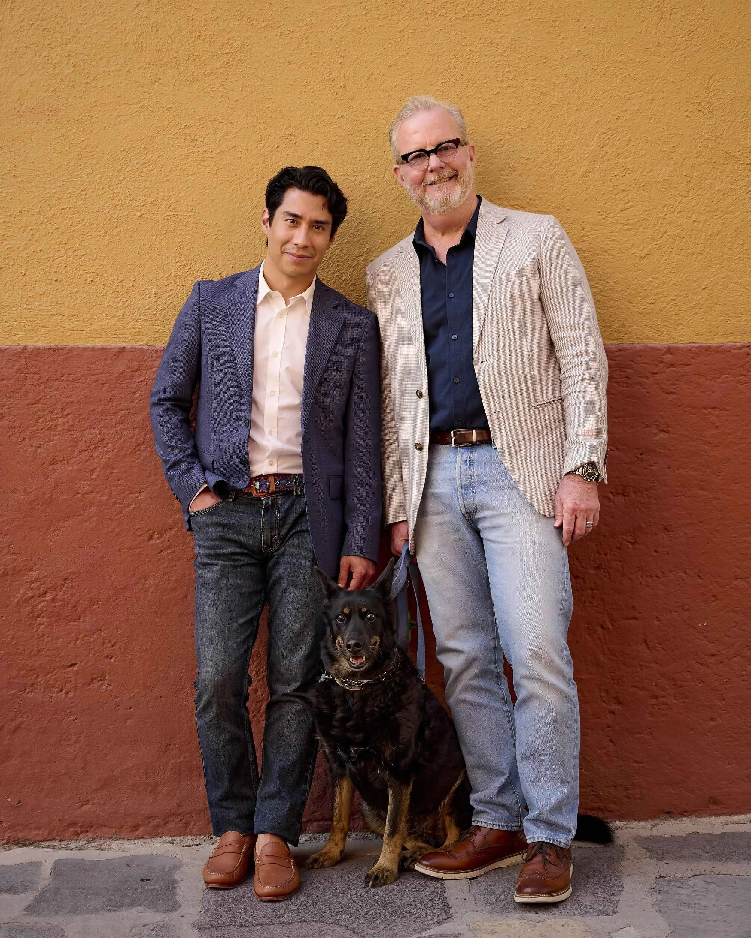 Kiang Ovalle and Glenn Rotton, realtors in San Miguel de Allende, with their dog Angus