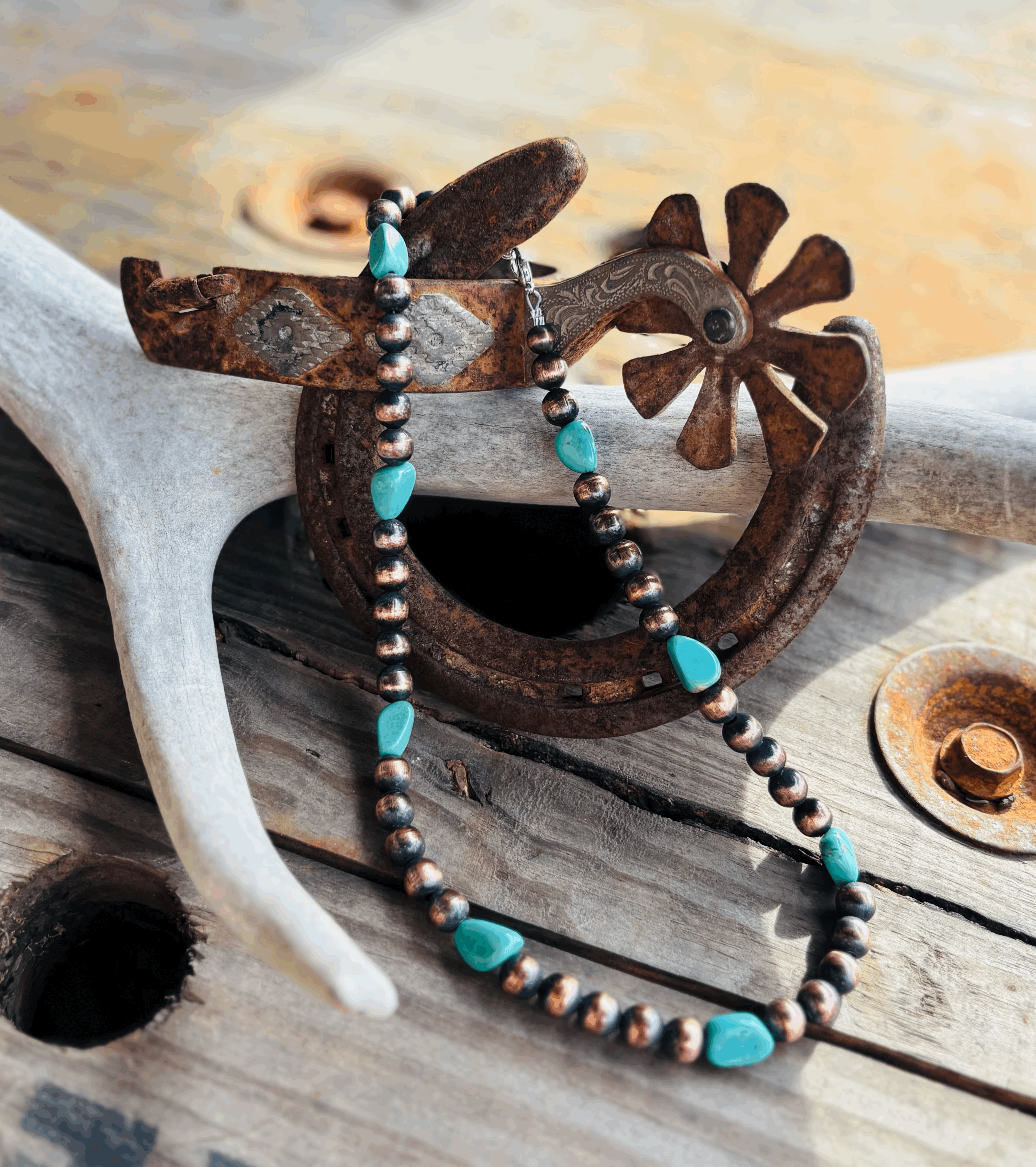 17 inch 8mm Copper Bead with Authentic Turquoise