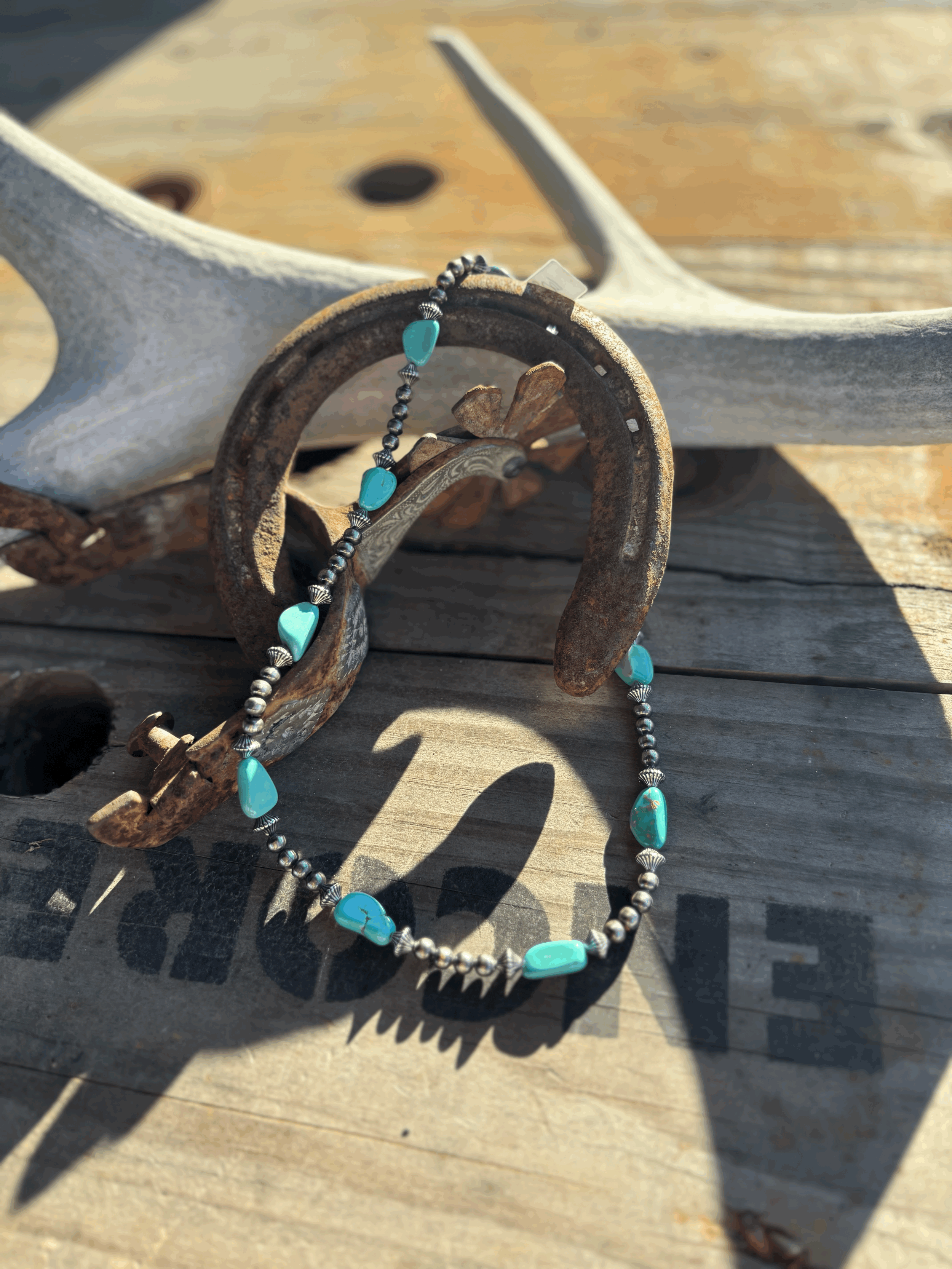 18 inches long Authentic Turquoise with 5mm German Silver Beads