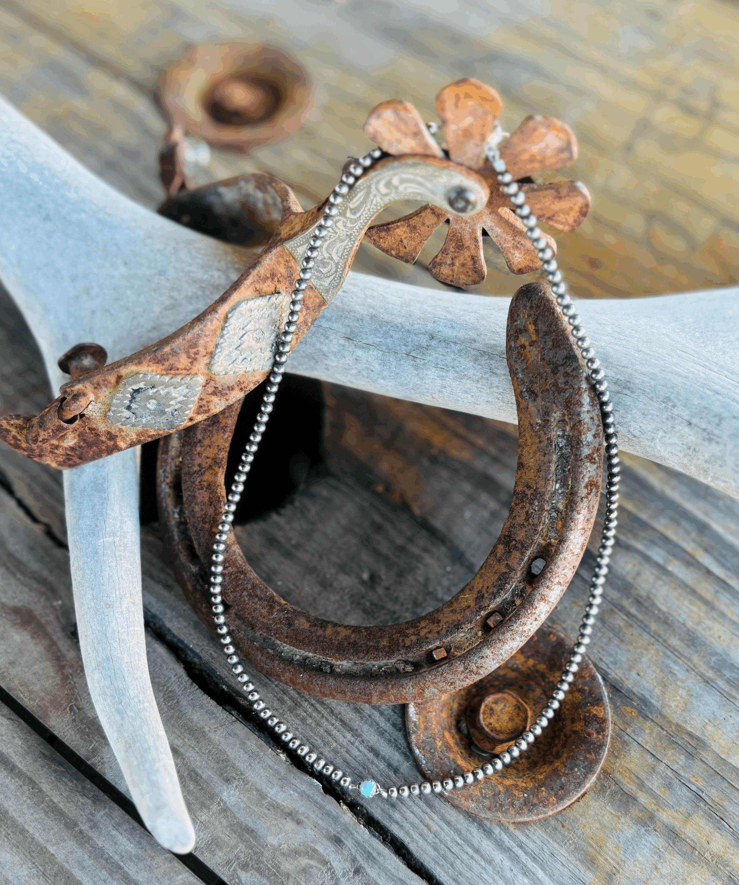 17 inch 3mm perls with a dainty turquoise cab