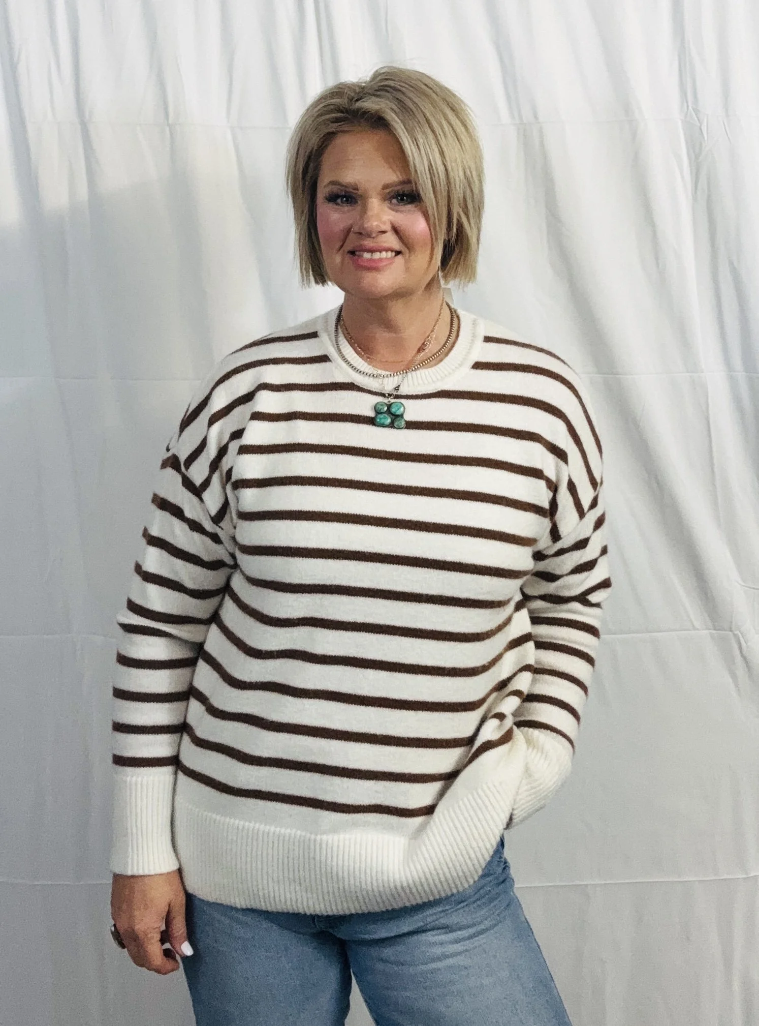 Cream with coffee stripes- Large