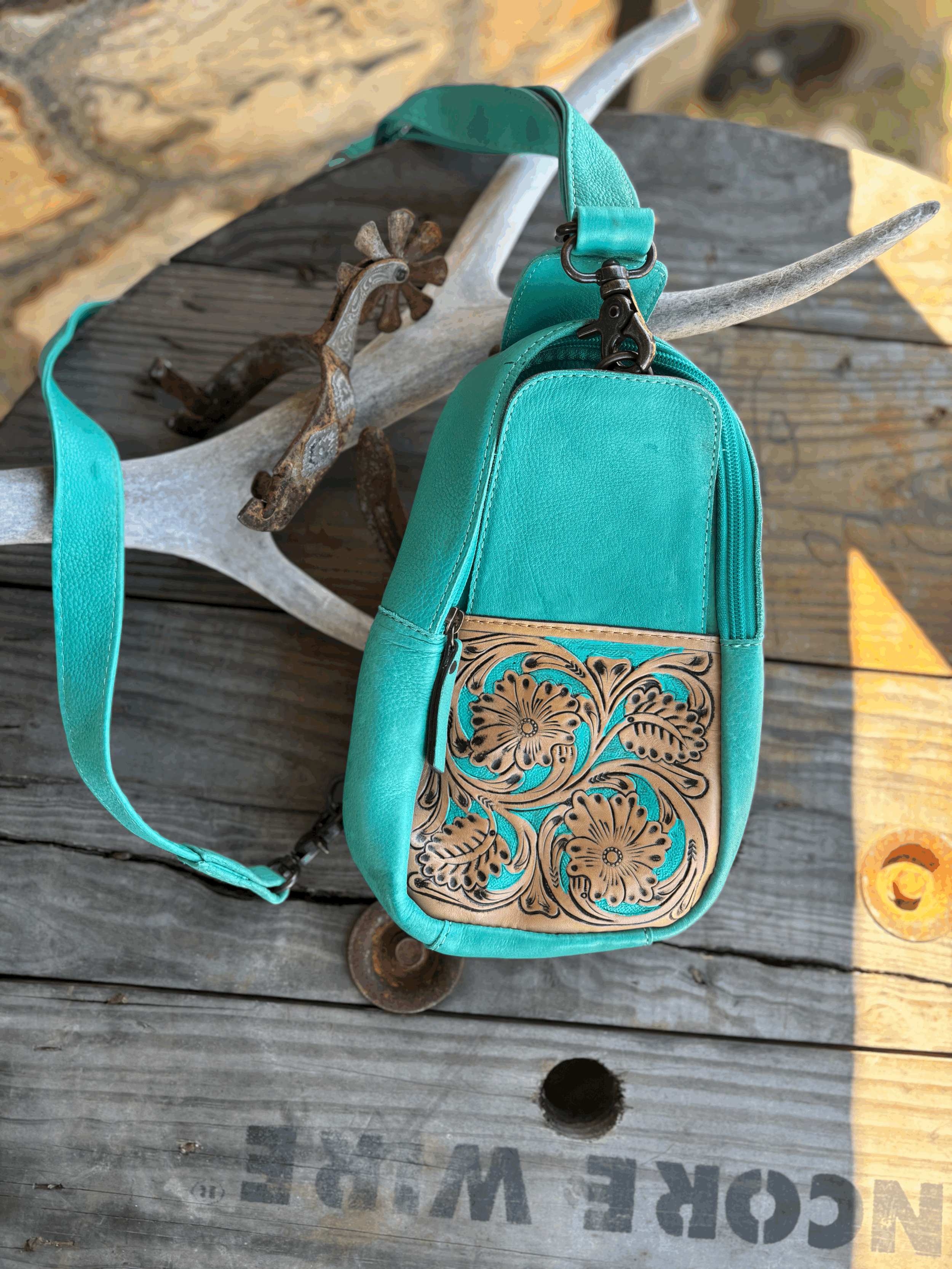Teal and Leather Boho Bag