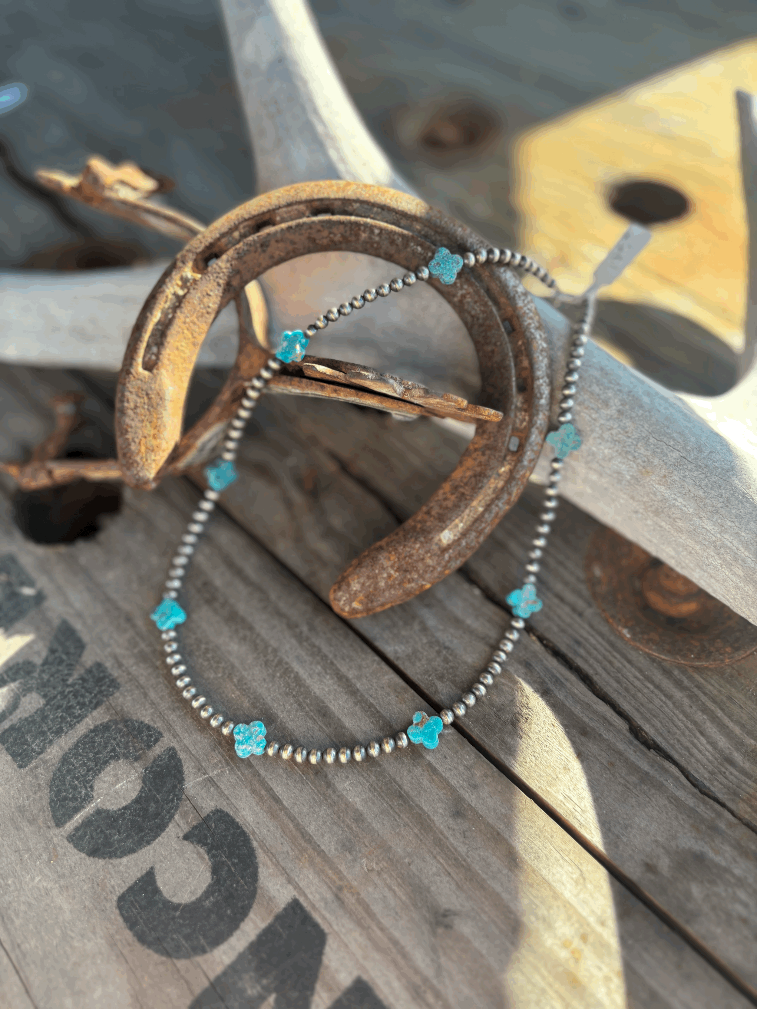 16 inches long with 4mm pearls and turquoise colvers