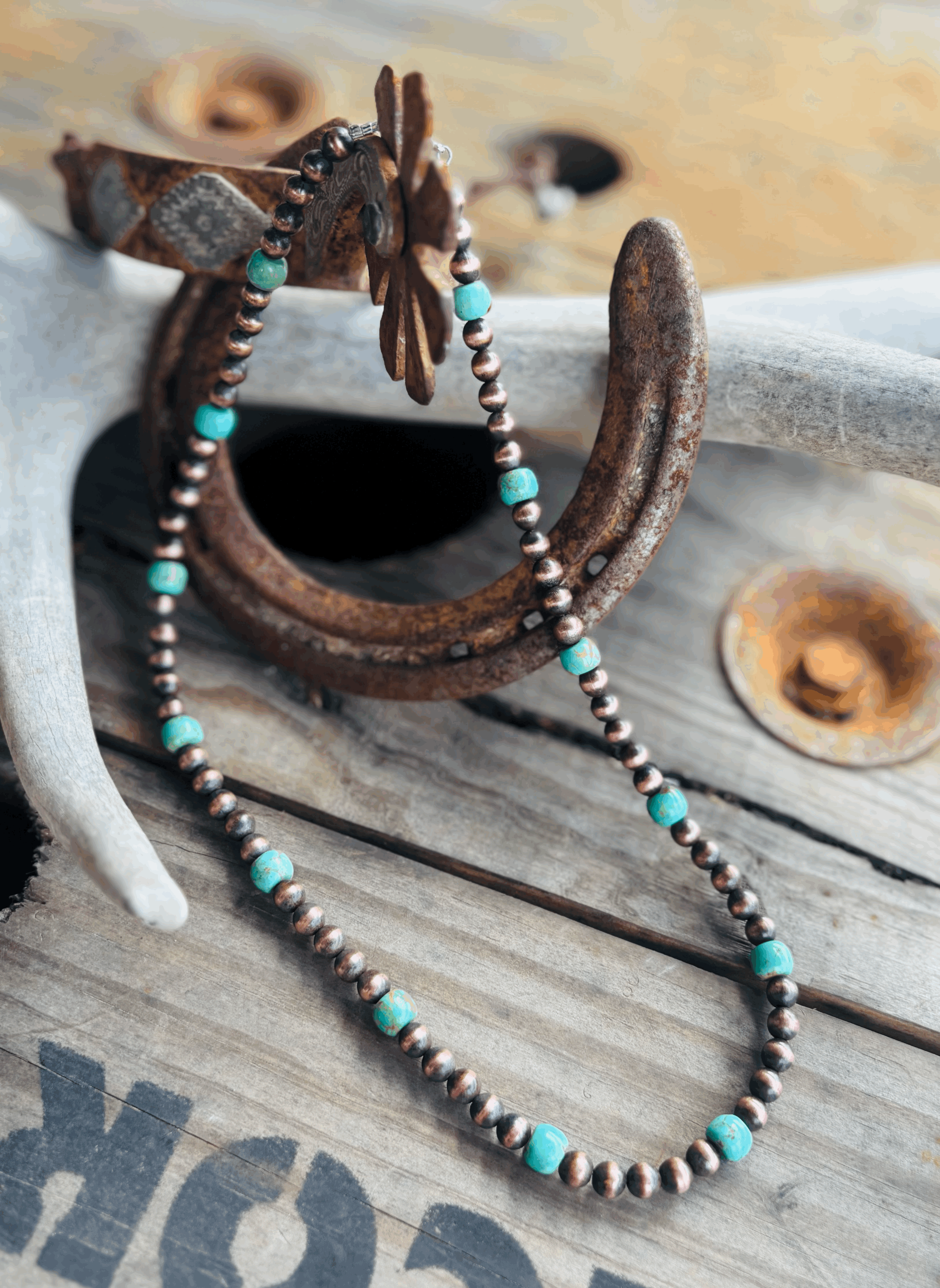 Copper 6mm beads accent Sonara Authentic Turquoise